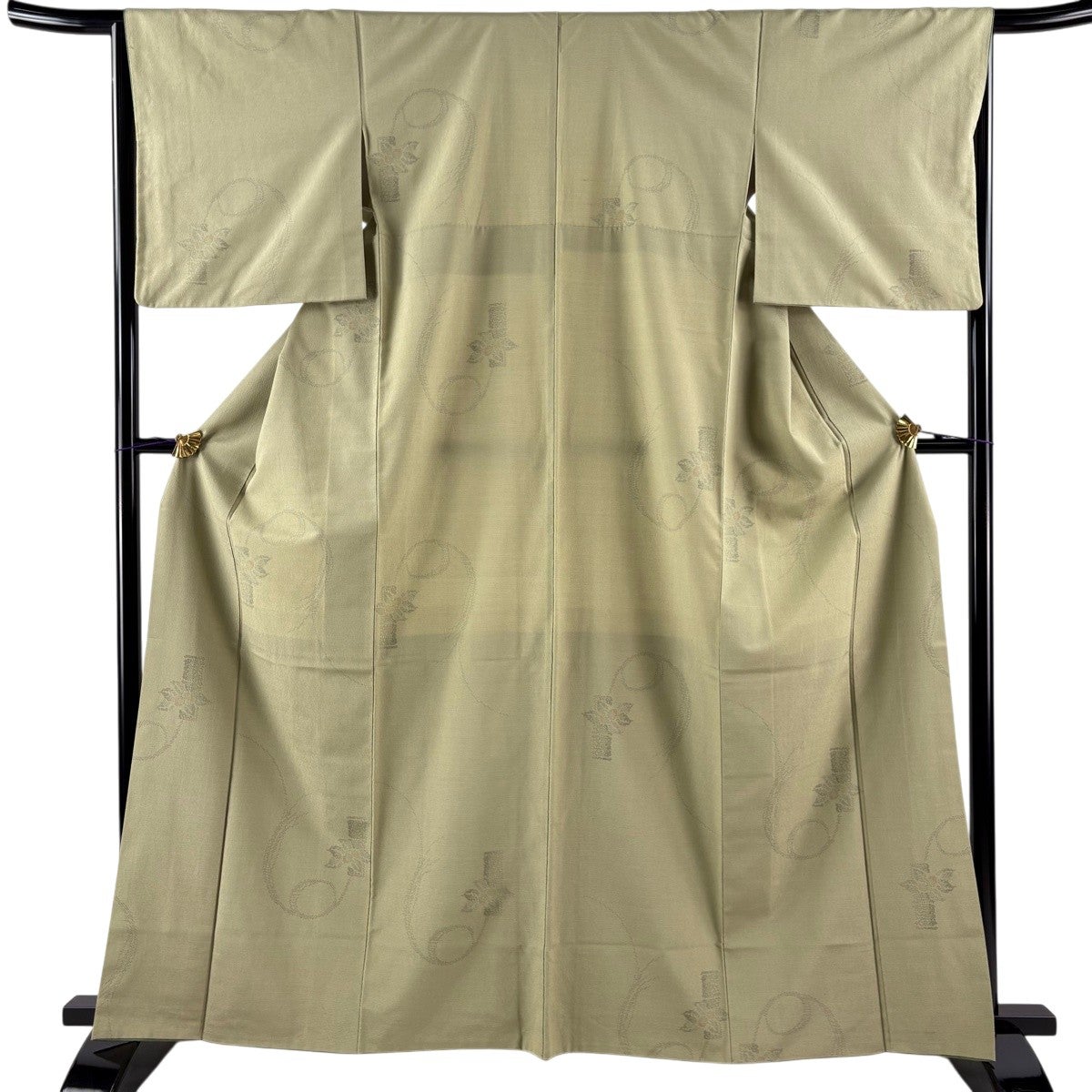 紬 身丈164.5cm 裄丈64cm M 薄物 夏紬 縞 ベージュ 麻 逸品｜中古