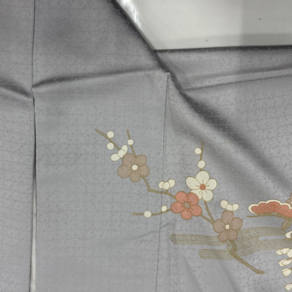 訪問着 身丈165cm 裄丈69.5cm L 袷 松竹梅 蝶 金彩 染分け 灰色 正絹