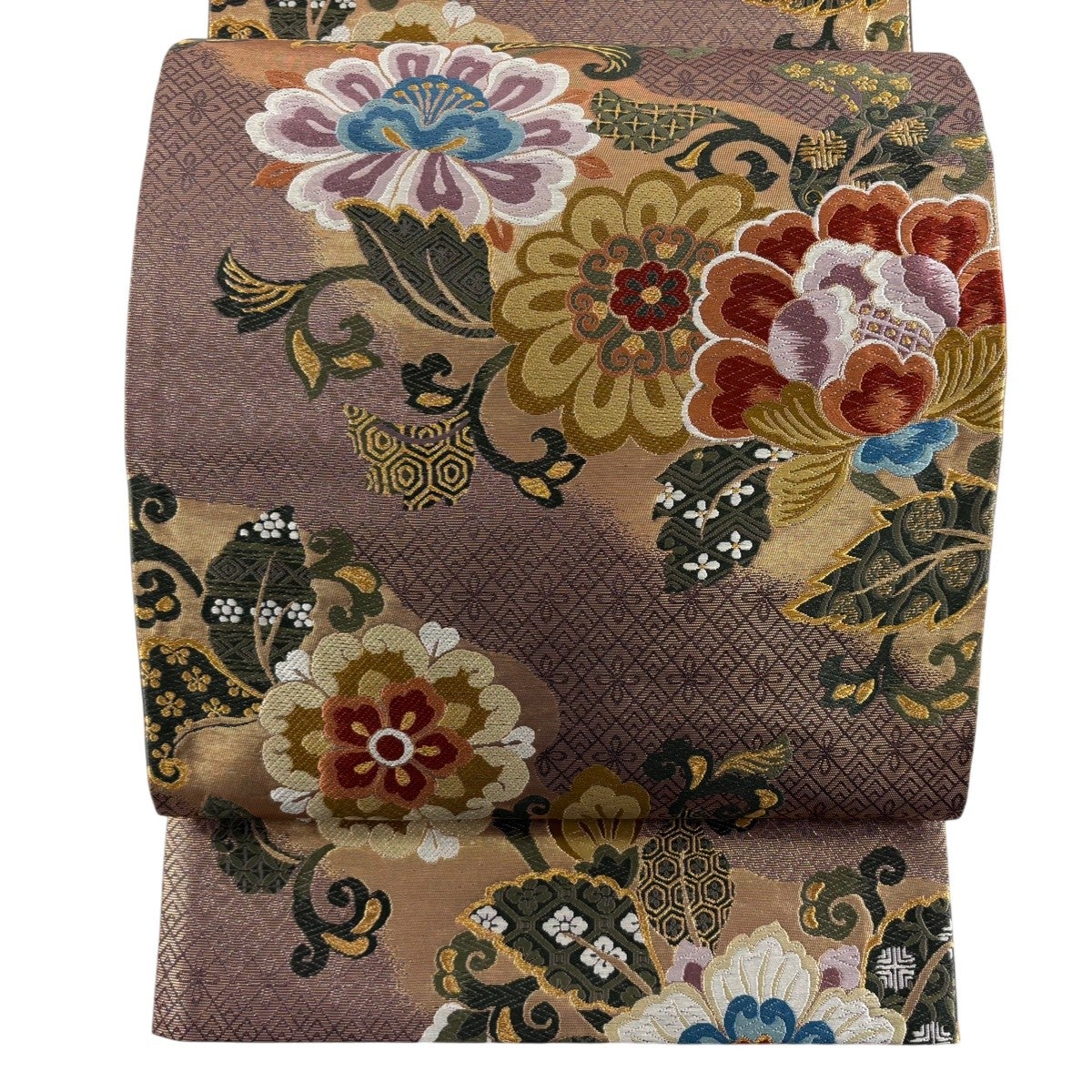 美品】 袋帯 秀品 華文 花唐草 箔 焦茶色 六通 正絹 【】 【公式通販】