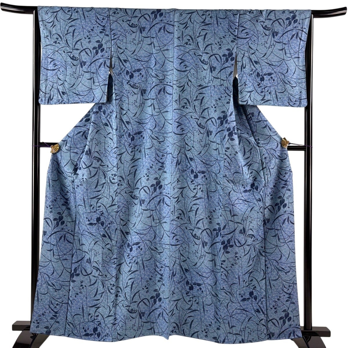 小紋 身丈153cm 裄丈64cm M 単衣 縦縞 灰色 正絹 秀品｜中古・古着
