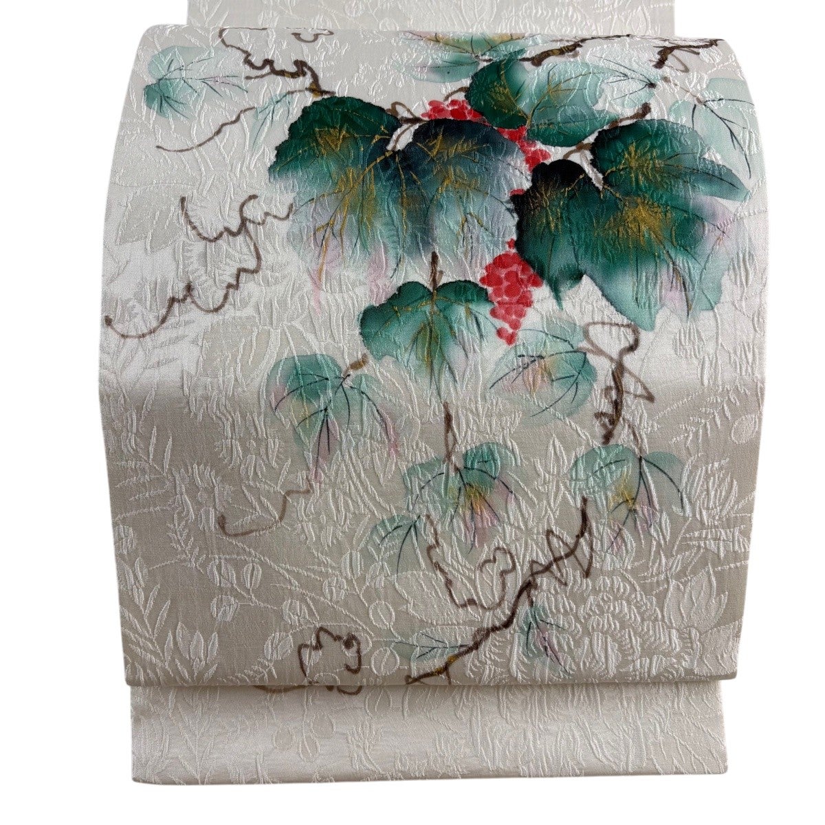 美品】 袋帯 秀品 落款あり 葡萄唐草 金彩 クリーム 正絹｜中古・古着