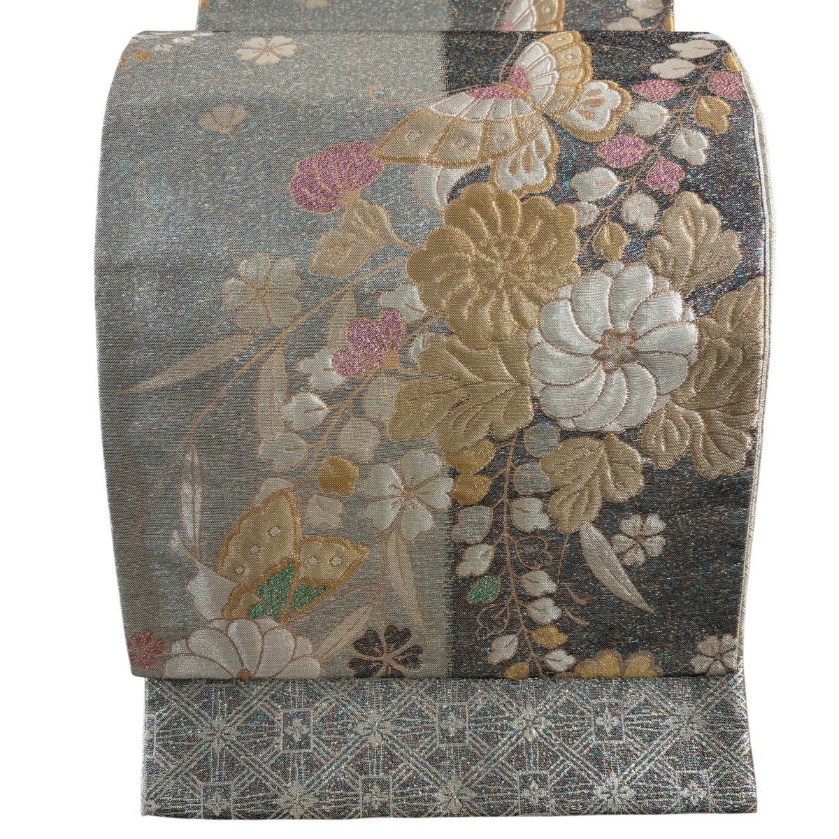 美品】 袋帯 秀品 落款あり 華文 波 金銀糸 箔 金色 六通 正絹｜中古 