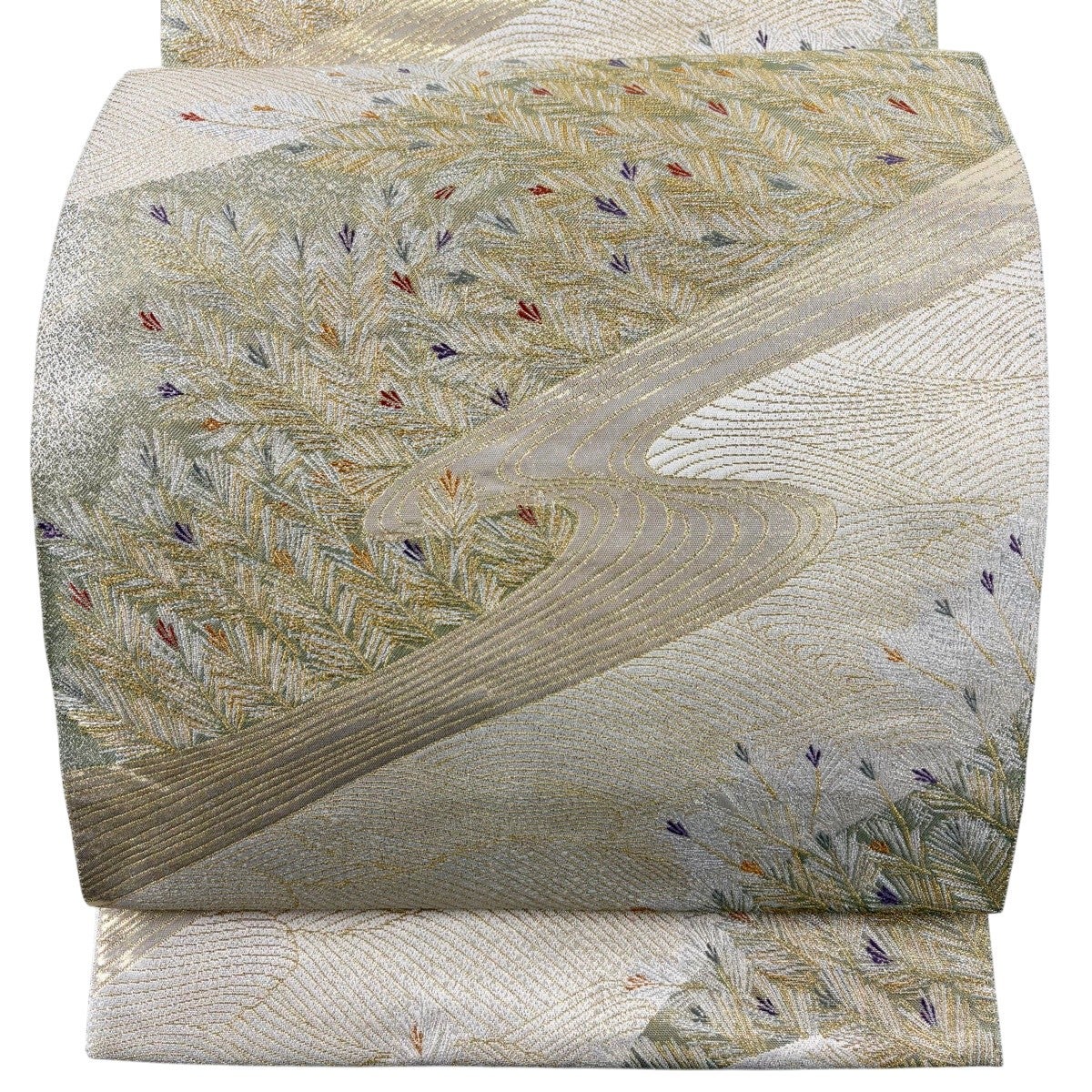 袋帯 秀品 桜 流水 金銀糸 箔 ベージュ 六通 正絹｜中古・古着