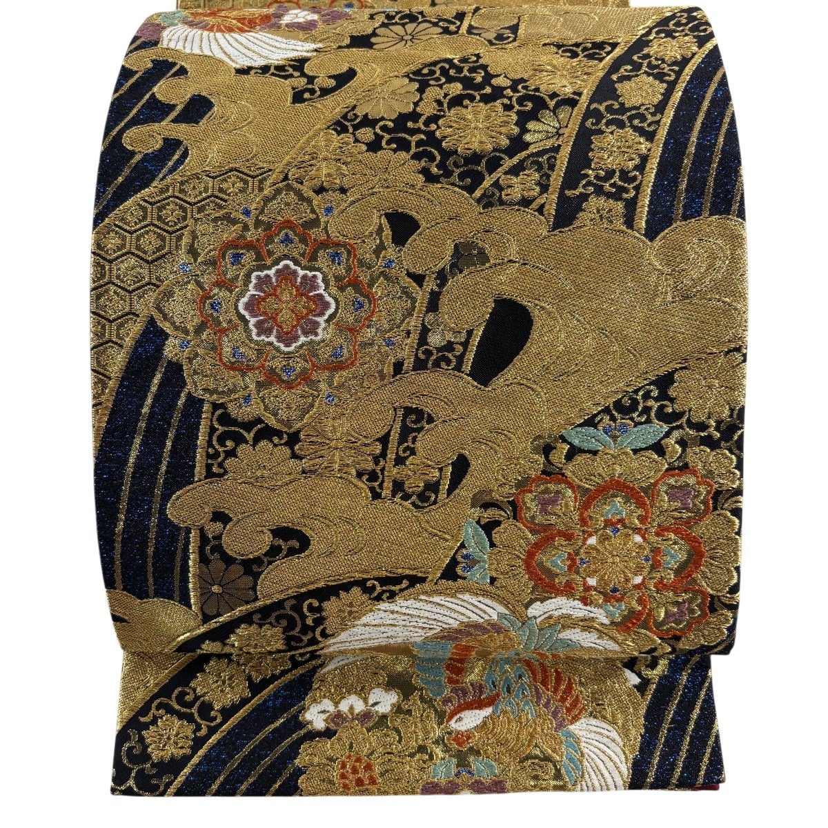 美品】 袋帯 秀品 花唐草 鳳凰 金糸 箔 黒 六通 正絹｜中古・古着
