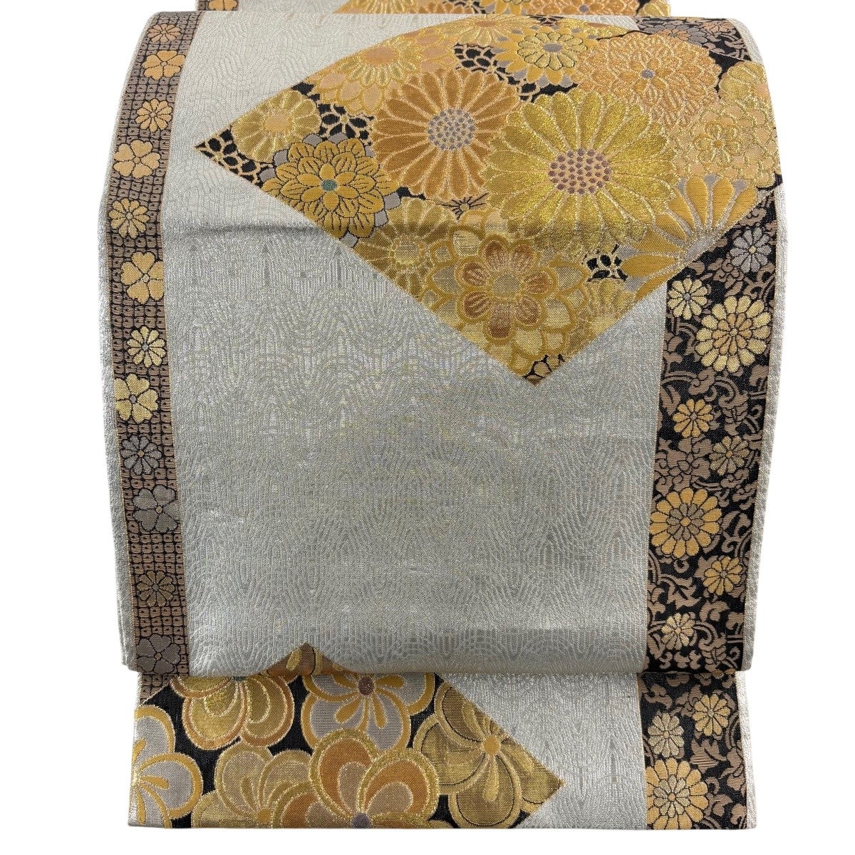 袋帯 秀品 菊 ねじ梅 金糸 箔 銀色 六通 正絹｜中古・古着・リサイクル