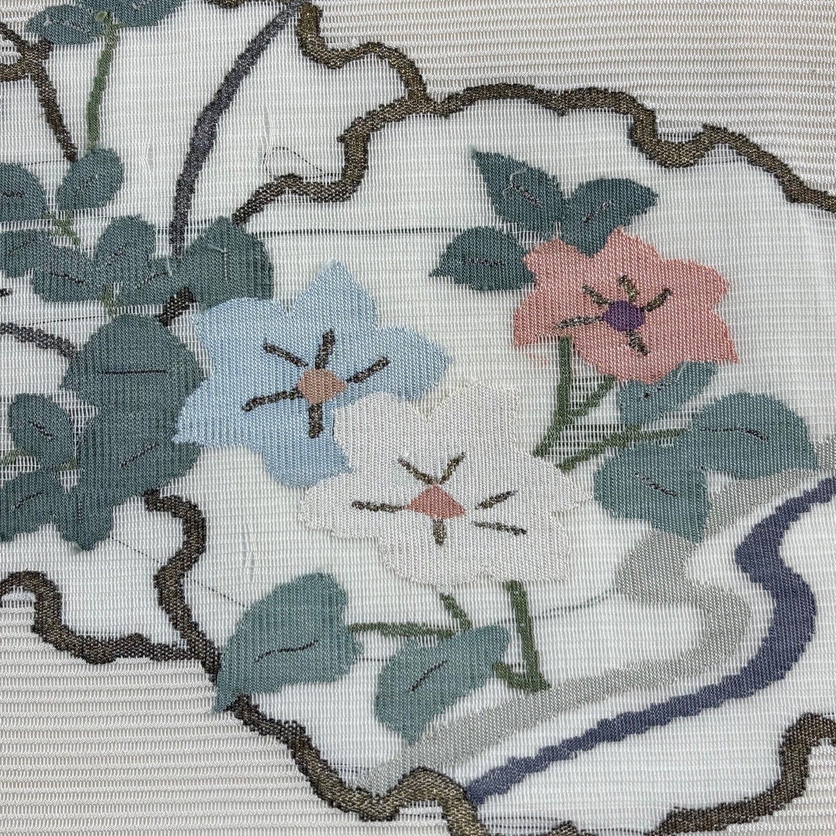 名古屋帯 秀品 夏帯 絽 雪輪 草花 金銀糸 クリーム 正絹｜中古・古着