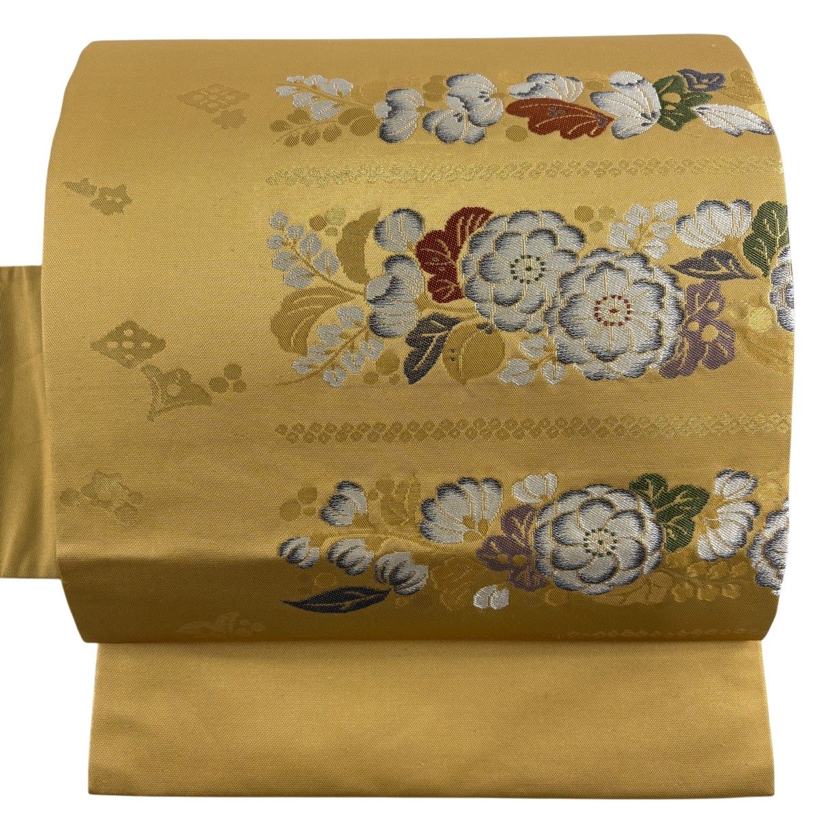 名古屋帯 秀品 草花 花菱 箔 金色 正絹｜中古・古着・リサイクル着物