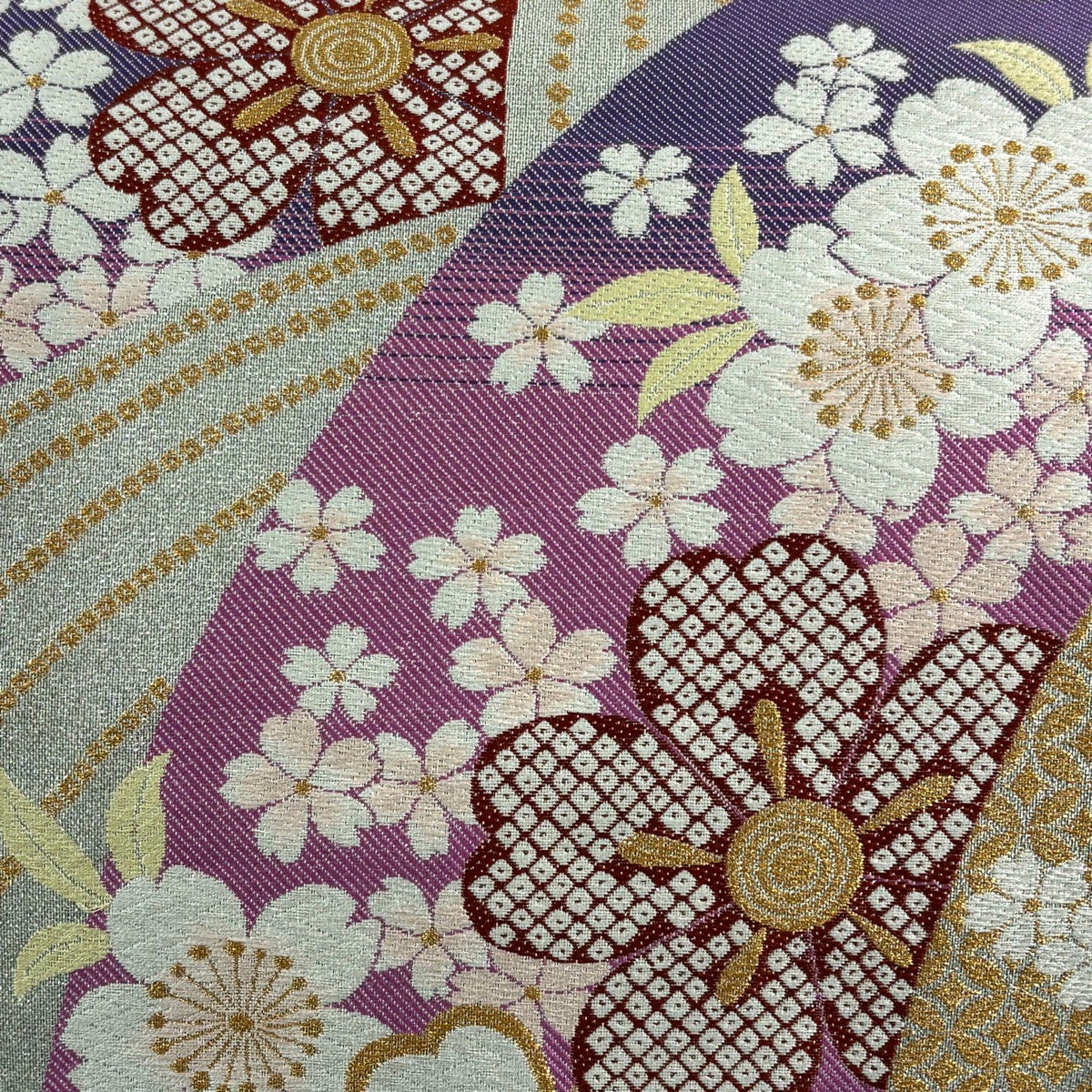 袋帯 秀品 桜 七宝 金糸 箔 紫 六通 正絹｜中古・古着・リサイクル着物