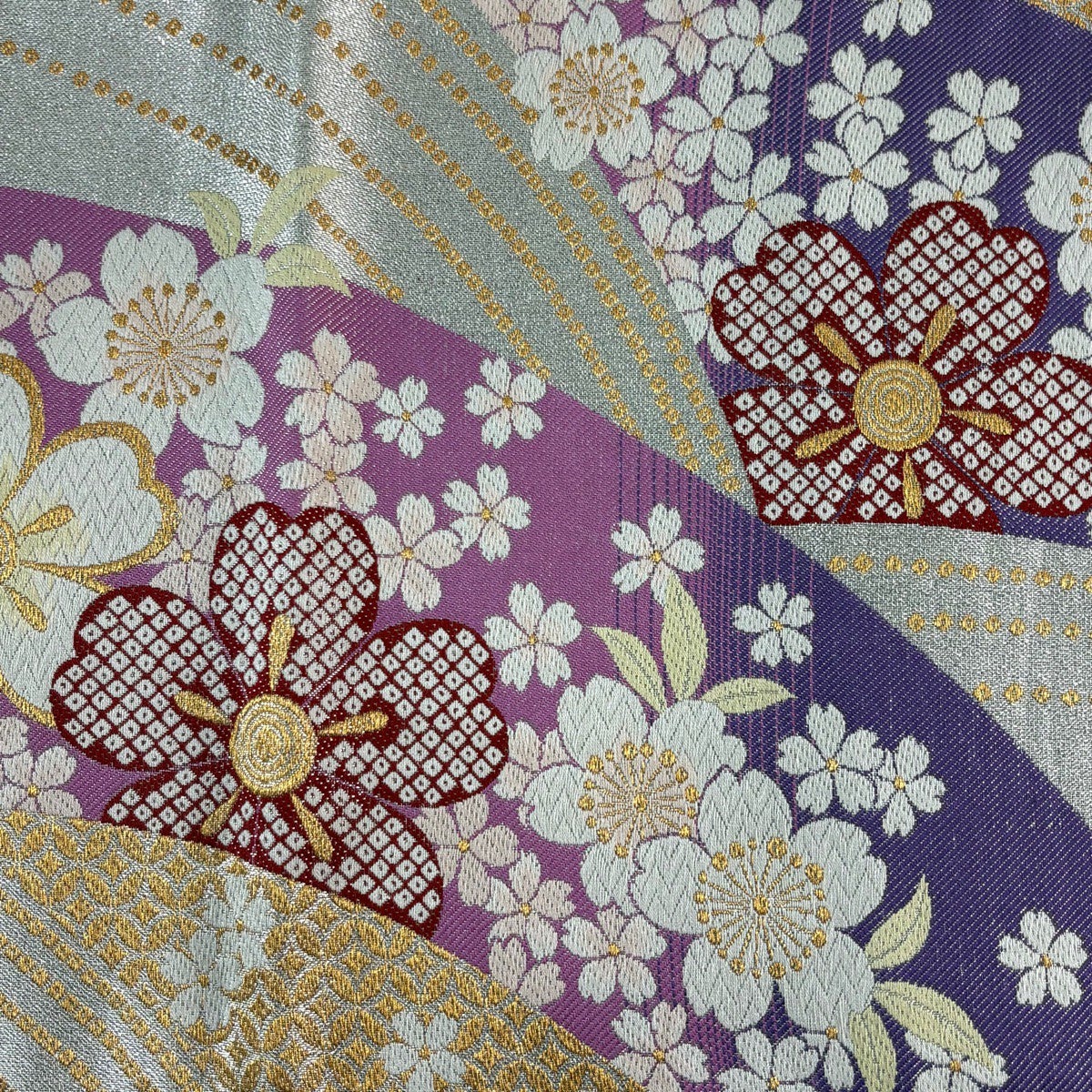 袋帯 秀品 桜 七宝 金糸 箔 紫 六通 正絹｜中古・古着・リサイクル着物