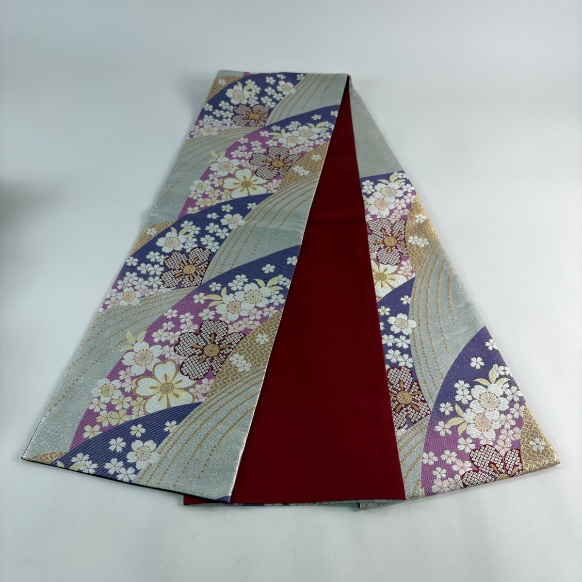袋帯 秀品 桜 七宝 金糸 箔 紫 六通 正絹｜中古・古着・リサイクル着物
