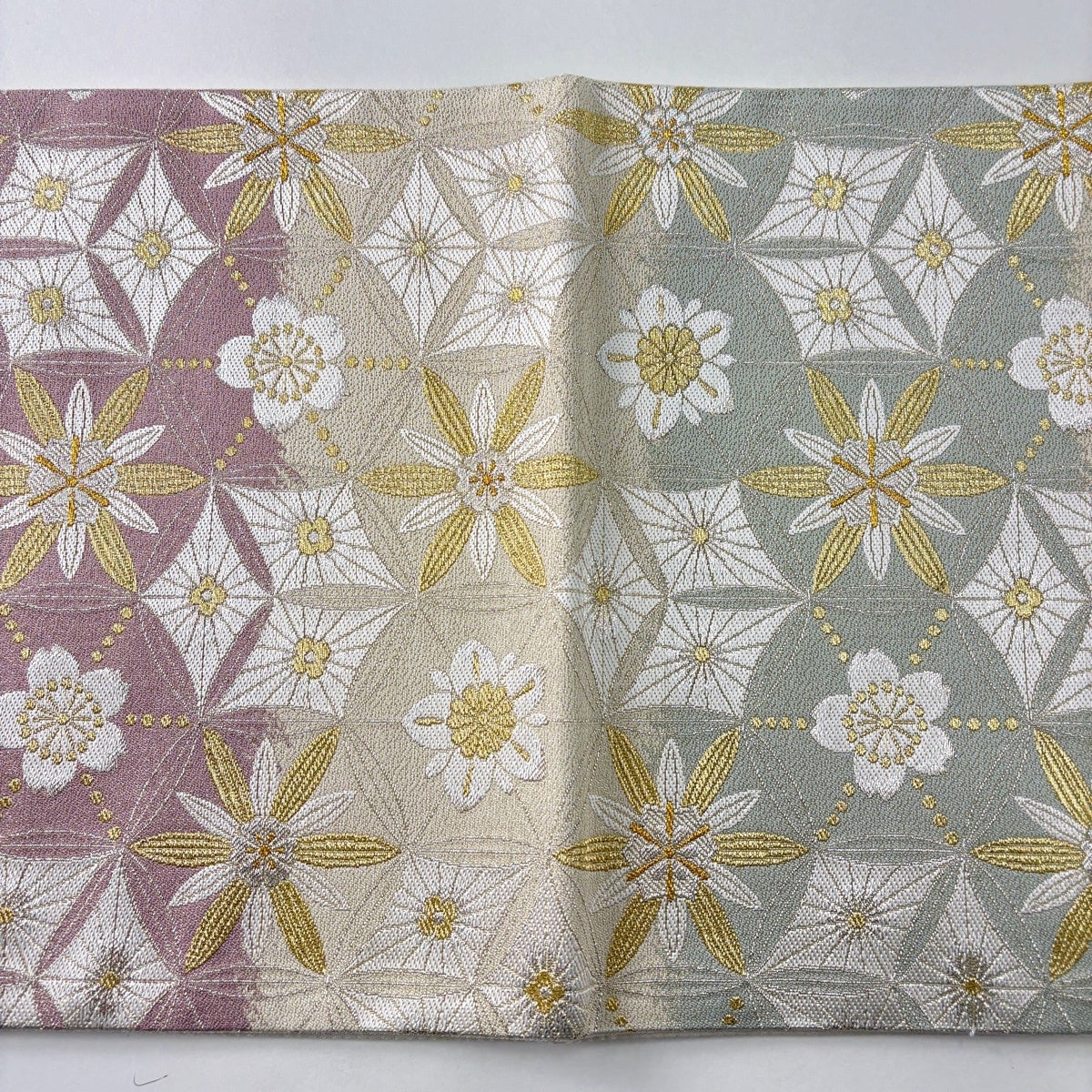 美品】 袋帯 名品 桜 菊 金銀糸 灰茶 六通 正絹｜中古・古着