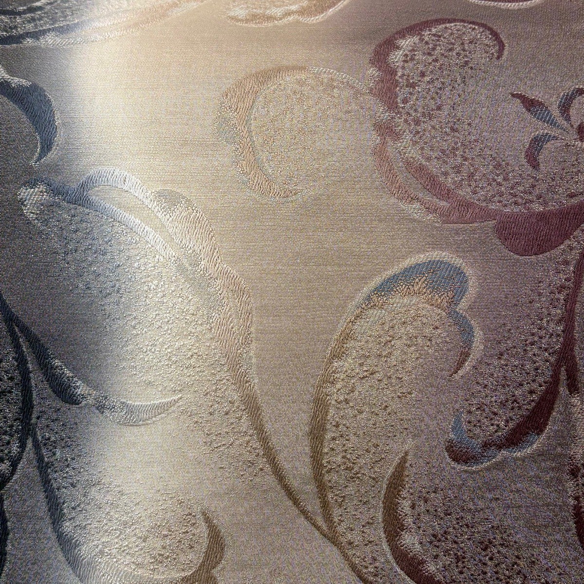 美品】 袋帯 名品 花唐草 銀糸 濃紫 全通 正絹｜中古・古着