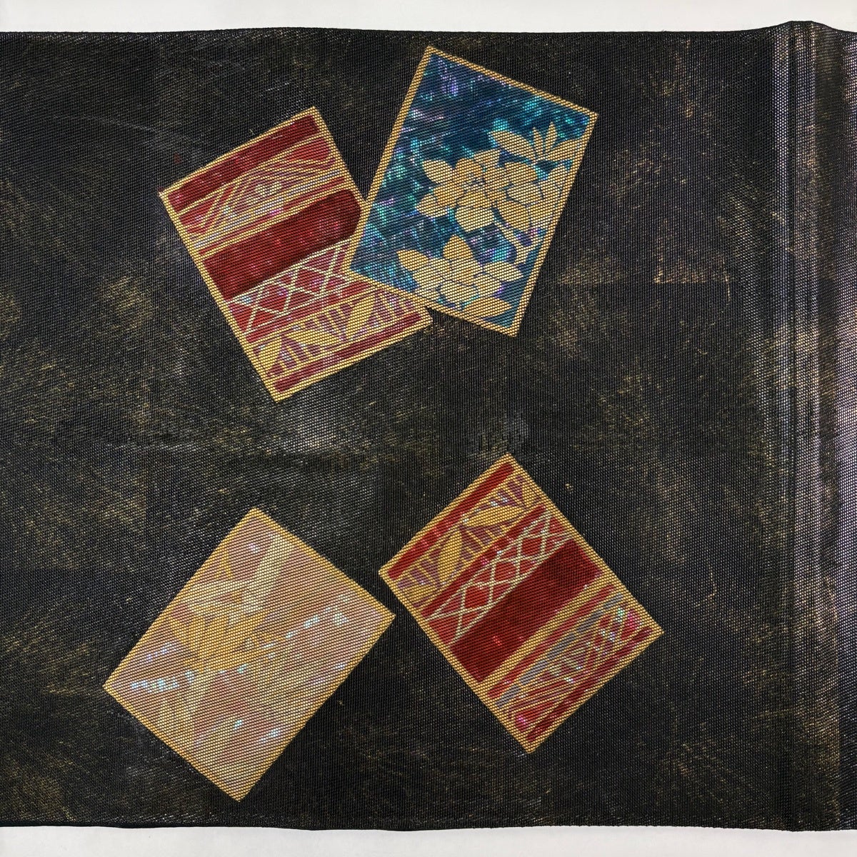 美品】 袋帯 名品 川島織物 落款あり 草花 菱 箔 螺鈿 墨色 お太鼓柄