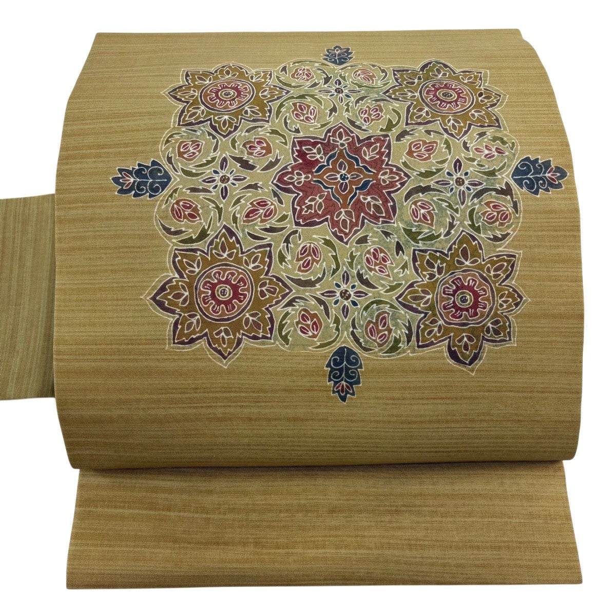 名古屋帯 秀品 華文 草花 金彩 薄黄土色 正絹｜中古・古着・リサイクル