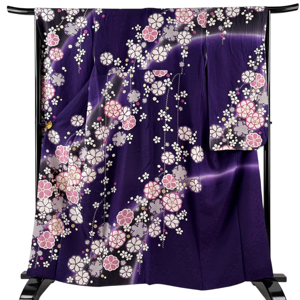 美品】 振袖 身丈159cm 裄丈66.5cm M 袷 梅 銀通し 絞り 紫 正絹 逸品