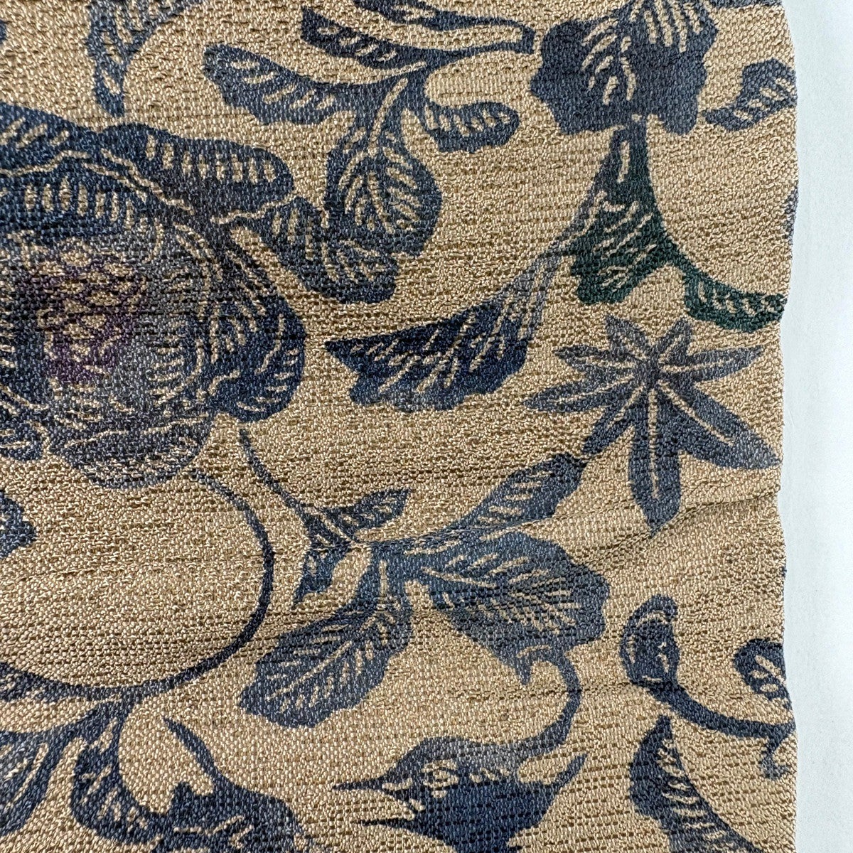 袋帯 名品 花唐草 鳥 染め分け ぼかし 藍色 全通 正絹｜中古・古着