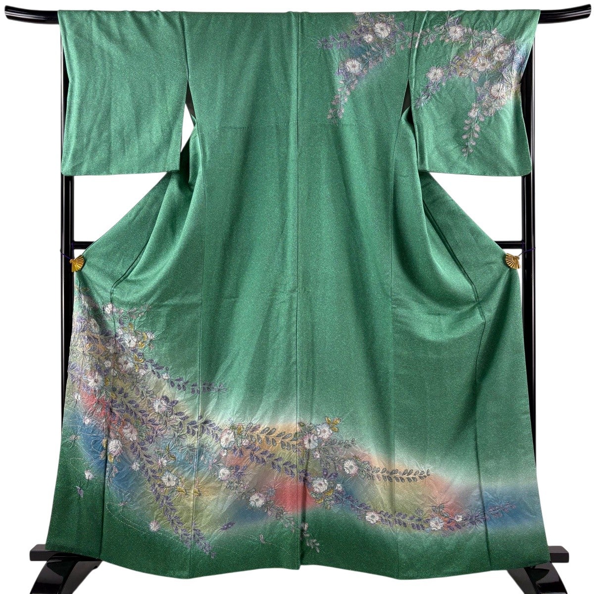 訪問着 身丈163cm 裄丈67.5cm L 袷 辻が花 金彩 緑 正絹 名品｜中古