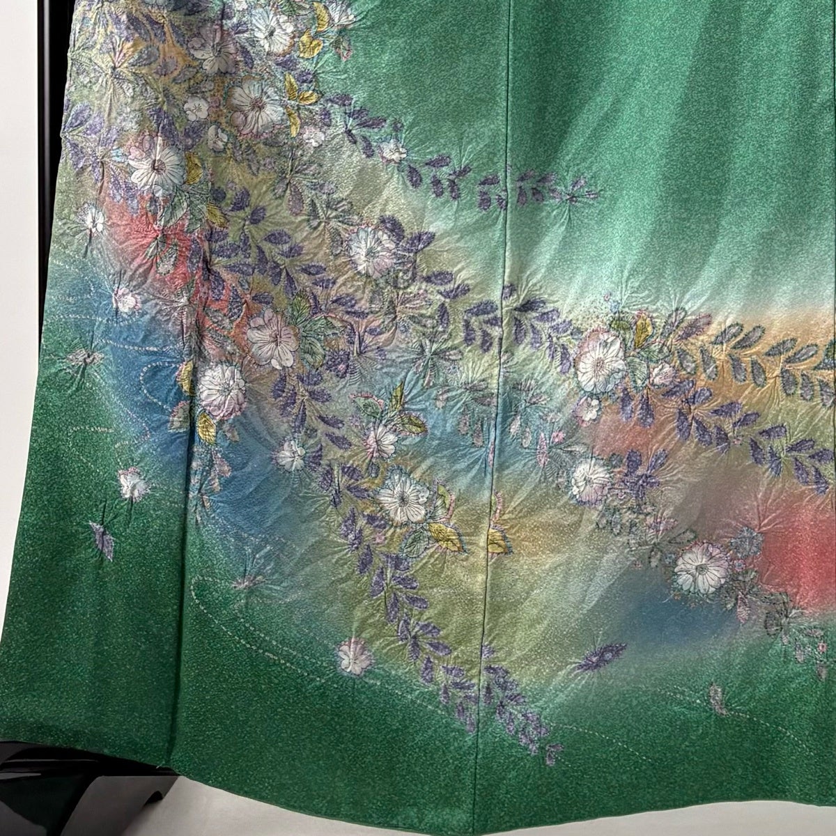 訪問着 身丈163cm 裄丈67.5cm L 袷 辻が花 金彩 緑 正絹 名品｜中古