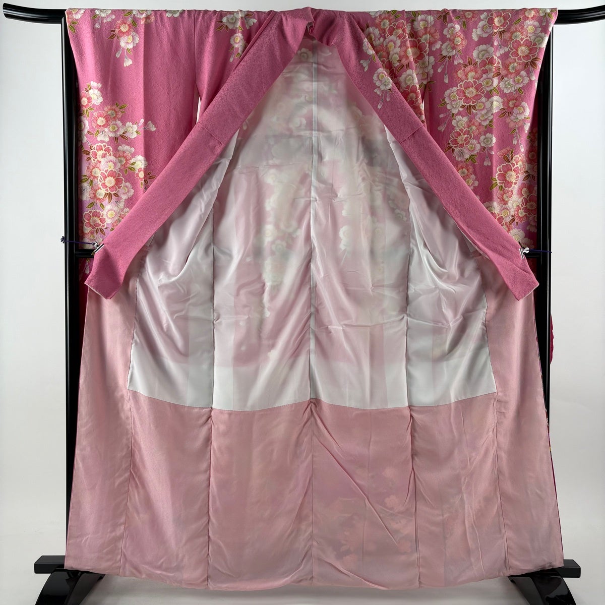 美品】 振袖 身丈160.5cm 裄丈68cm L 袷 花束 熨斗 箔 金彩 ピンク
