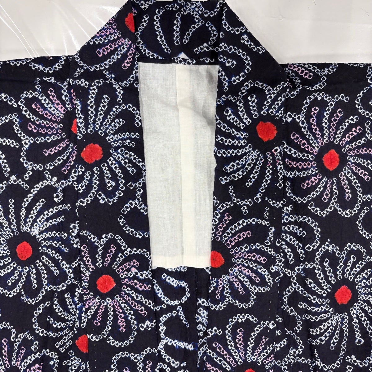 美品】 浴衣 身丈160cm 裄丈63cm S 絞り浴衣 菊 紺色 綿 名品｜中古