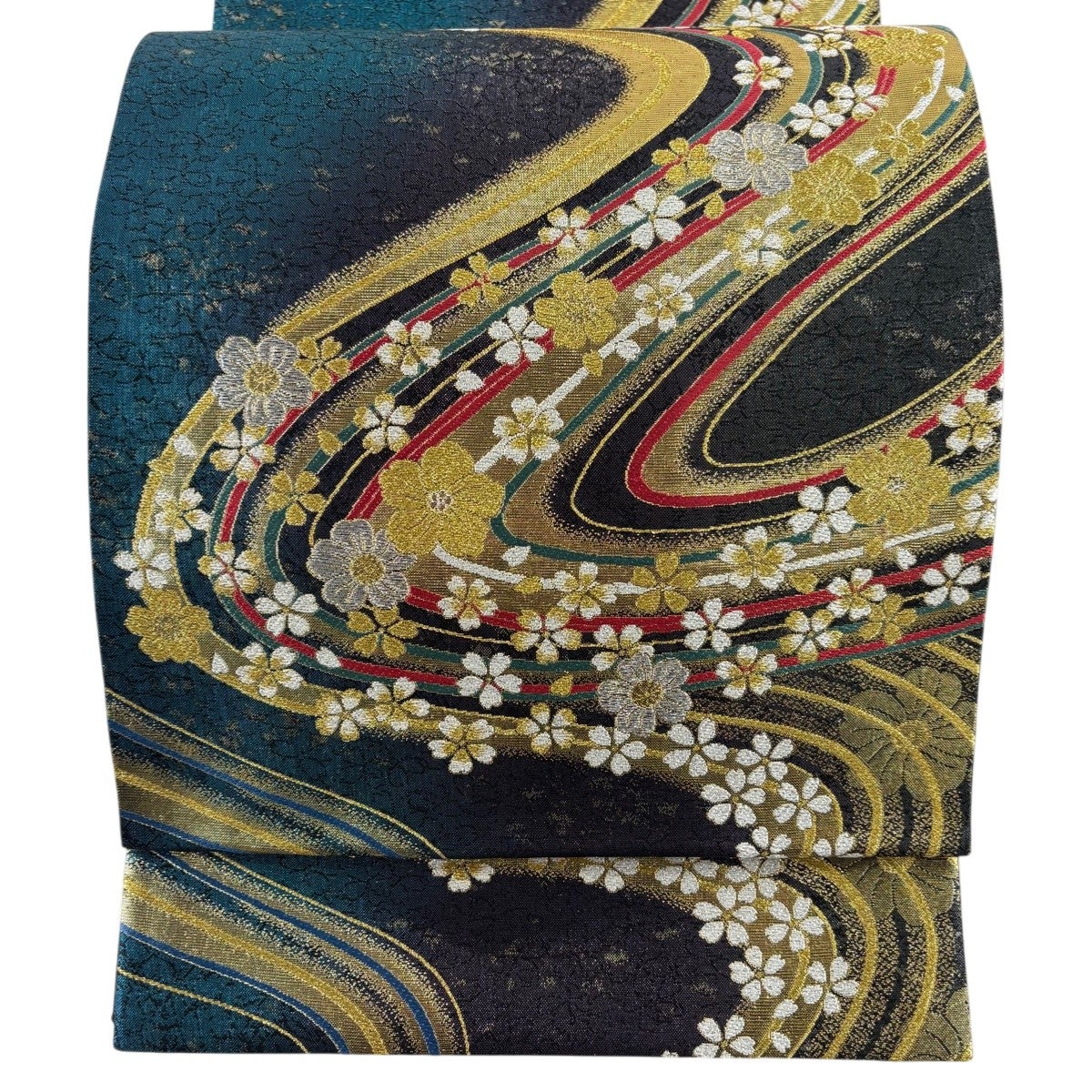 美品】 袋帯 秀品 華文 雪輪 金銀糸 箔 黒 六通 正絹｜中古・古着