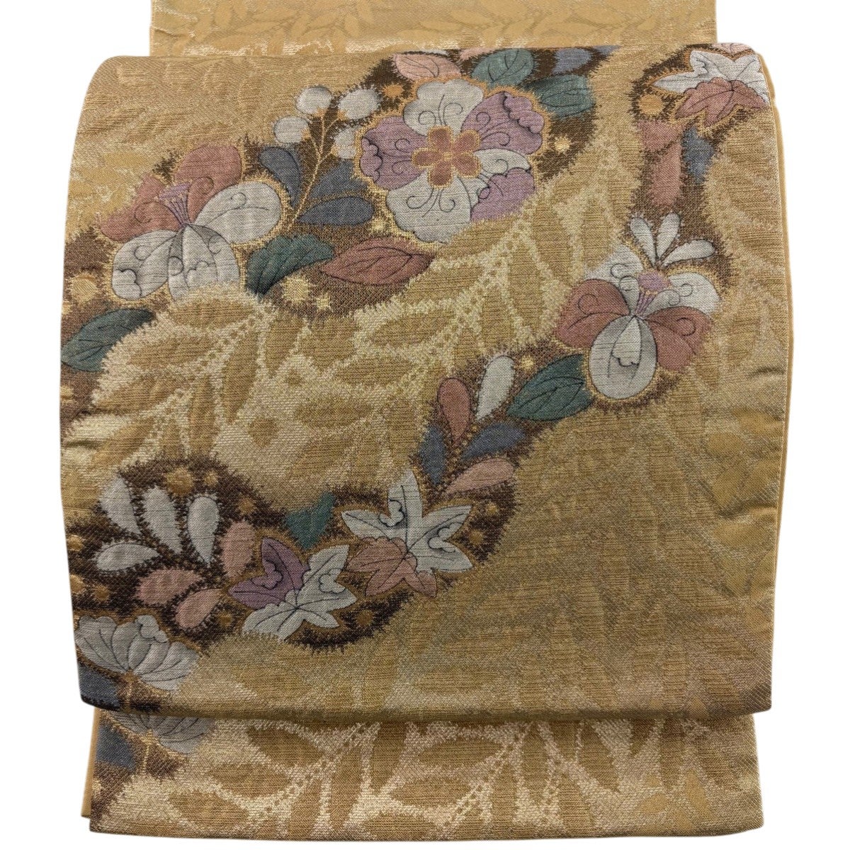 美品】 袋帯 秀品 辻が花柄 七宝 箔 金糸 薄紫 六通 正絹｜中古・古着