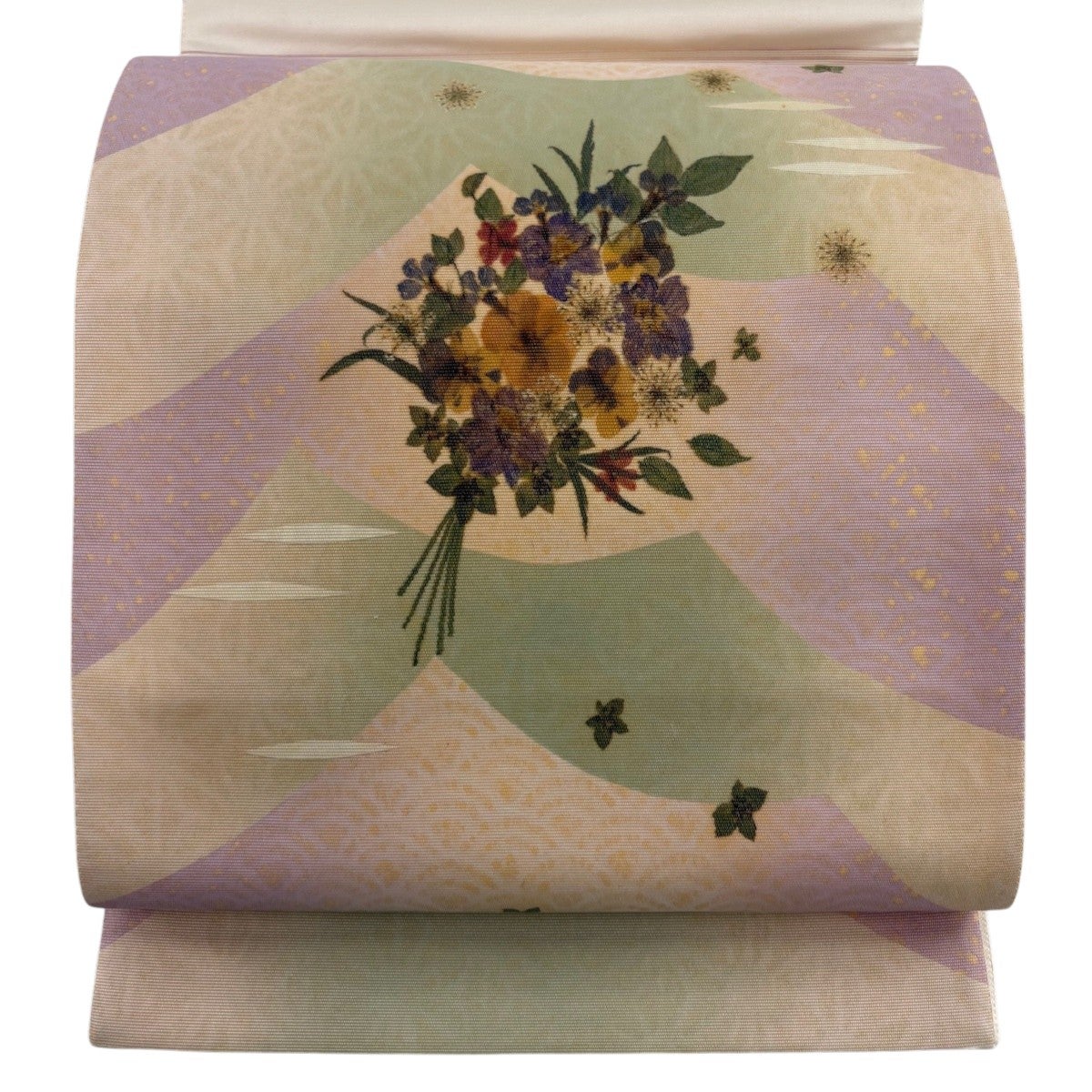 袋帯 秀品 草花 枝花 薄ピンク お太鼓柄 正絹｜中古・古着・リサイクル
