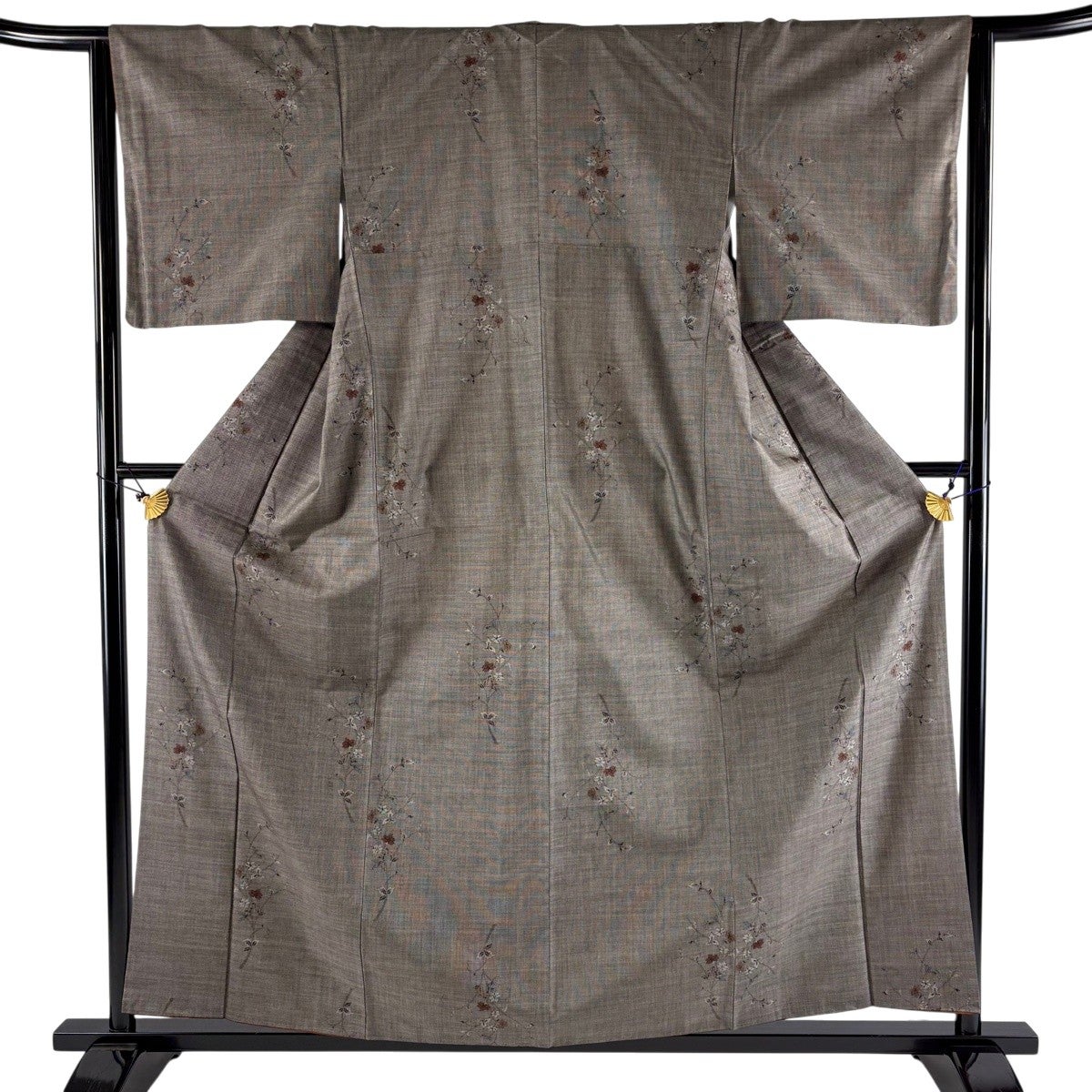 紬 身丈157cm 裄丈63cm S 袷 幾何学 焦茶色 正絹 秀品｜中古・古着