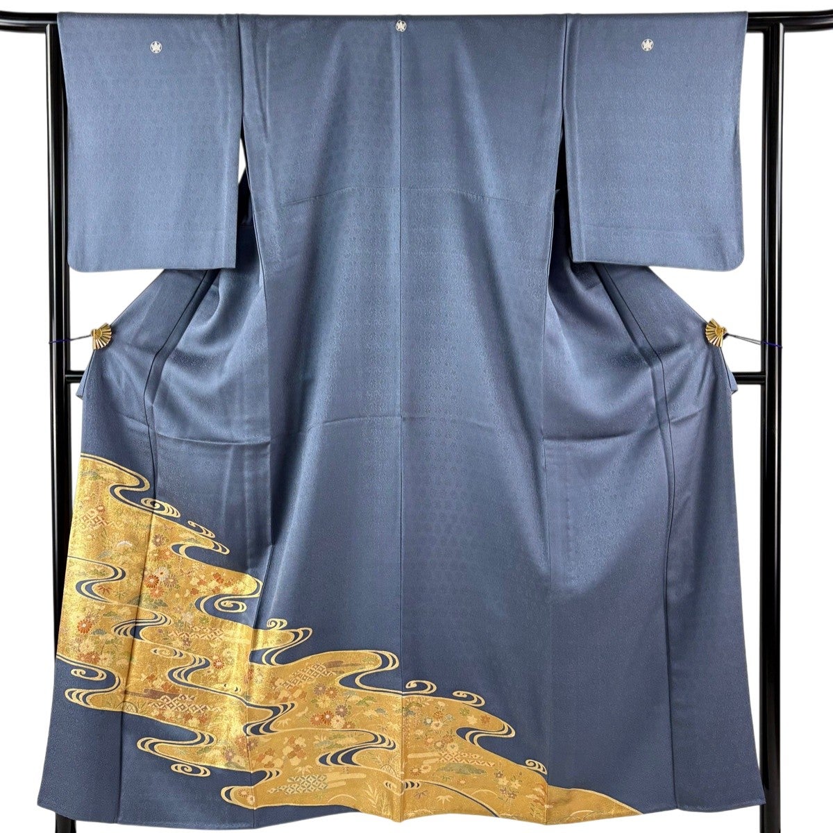 色留袖 身丈152.5cm 裄丈63.5cm S 袷 誰が袖 松竹梅 金糸 金彩 青灰色