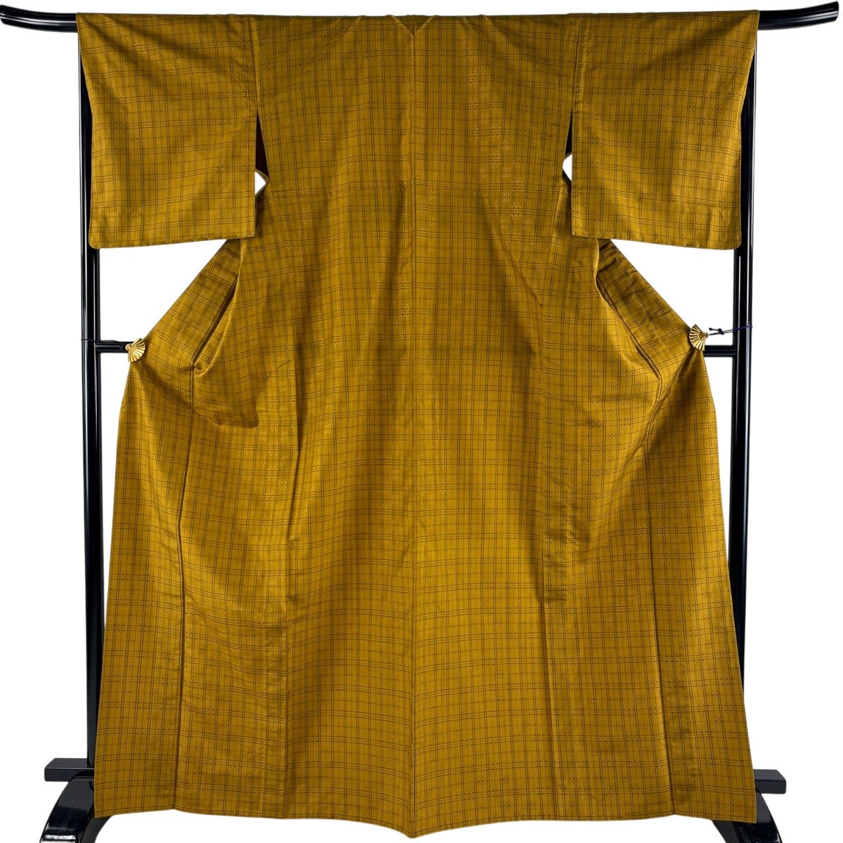 小紋 着物 中古 単衣 茶系色 身丈168cm 裄70cm L A849-1 美品】 紬 身丈168cm 裄丈67cm M 単衣 格子 地紋 花織 山吹茶色 正絹