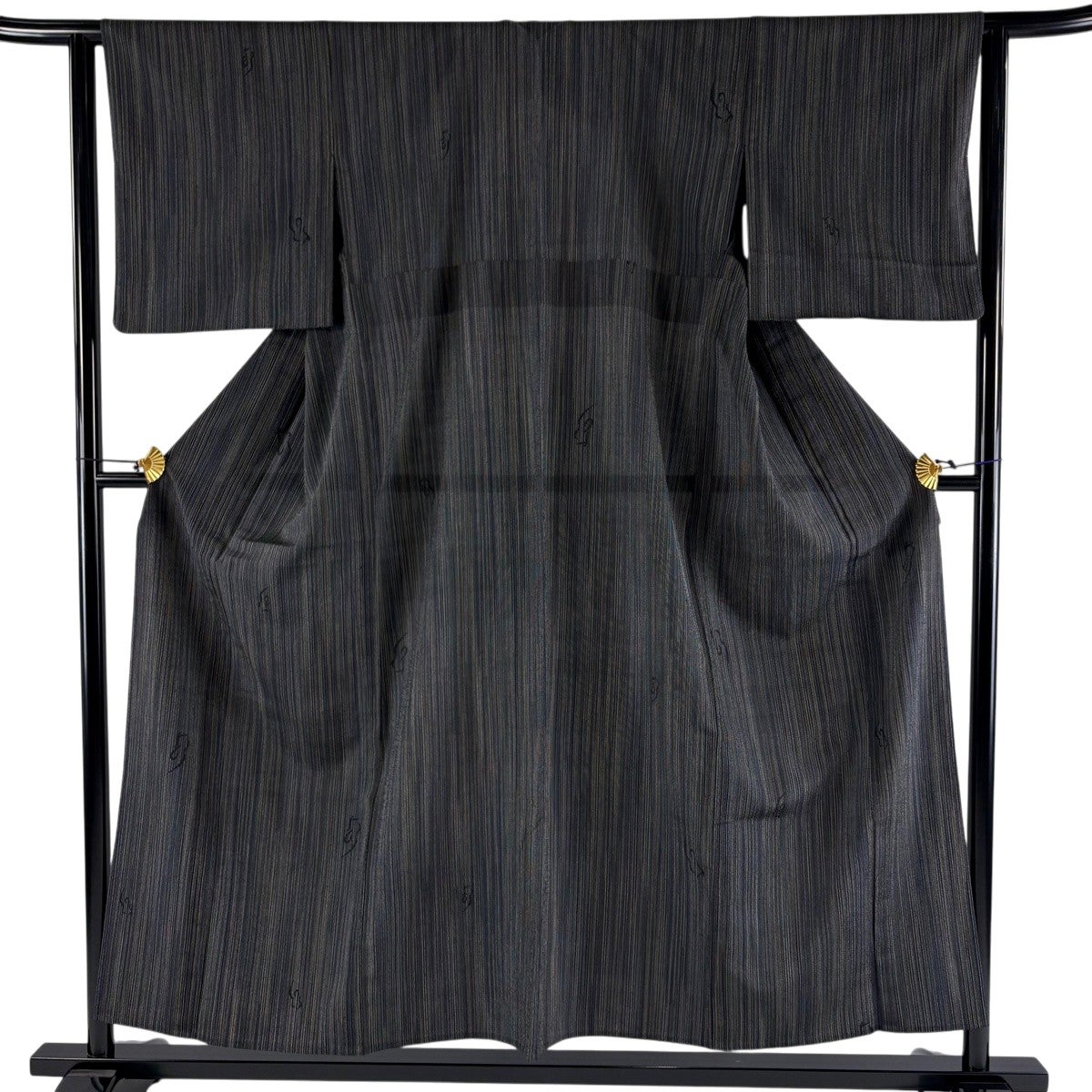 美品】 紬 身丈157cm 裄丈63cm S 単衣 縦縞 緑 正絹 優品｜中古・古着