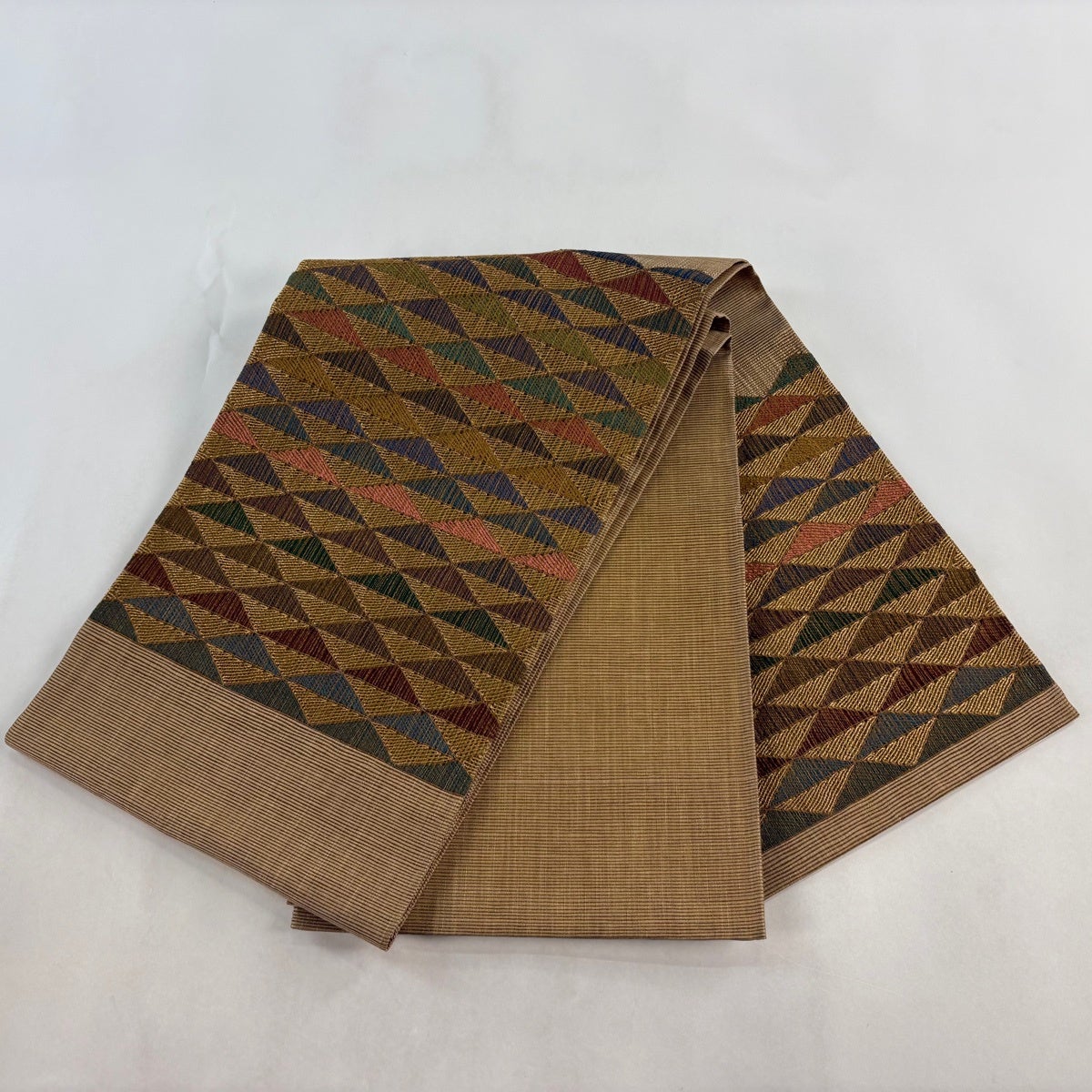 袋帯 名品 夏帯 絽 鱗文 金糸 薄茶色 お太鼓柄 正絹｜中古・古着
