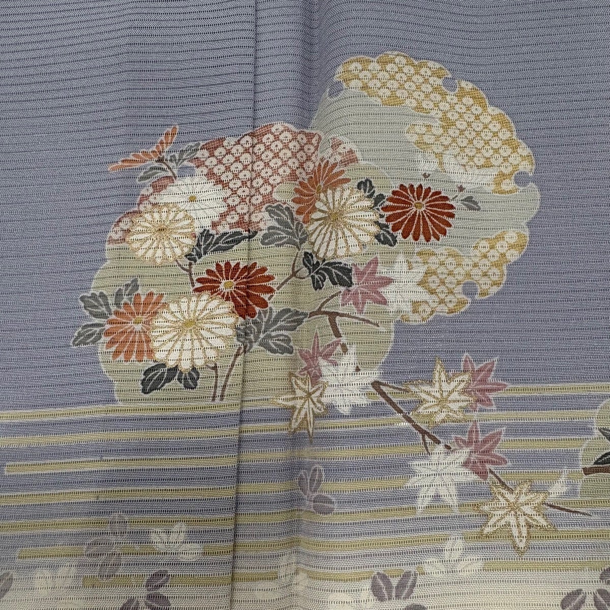 付下げ 身丈152cm 裄丈62cm S 薄物 絽 雪輪 草花 金彩 ぼかし 青紫