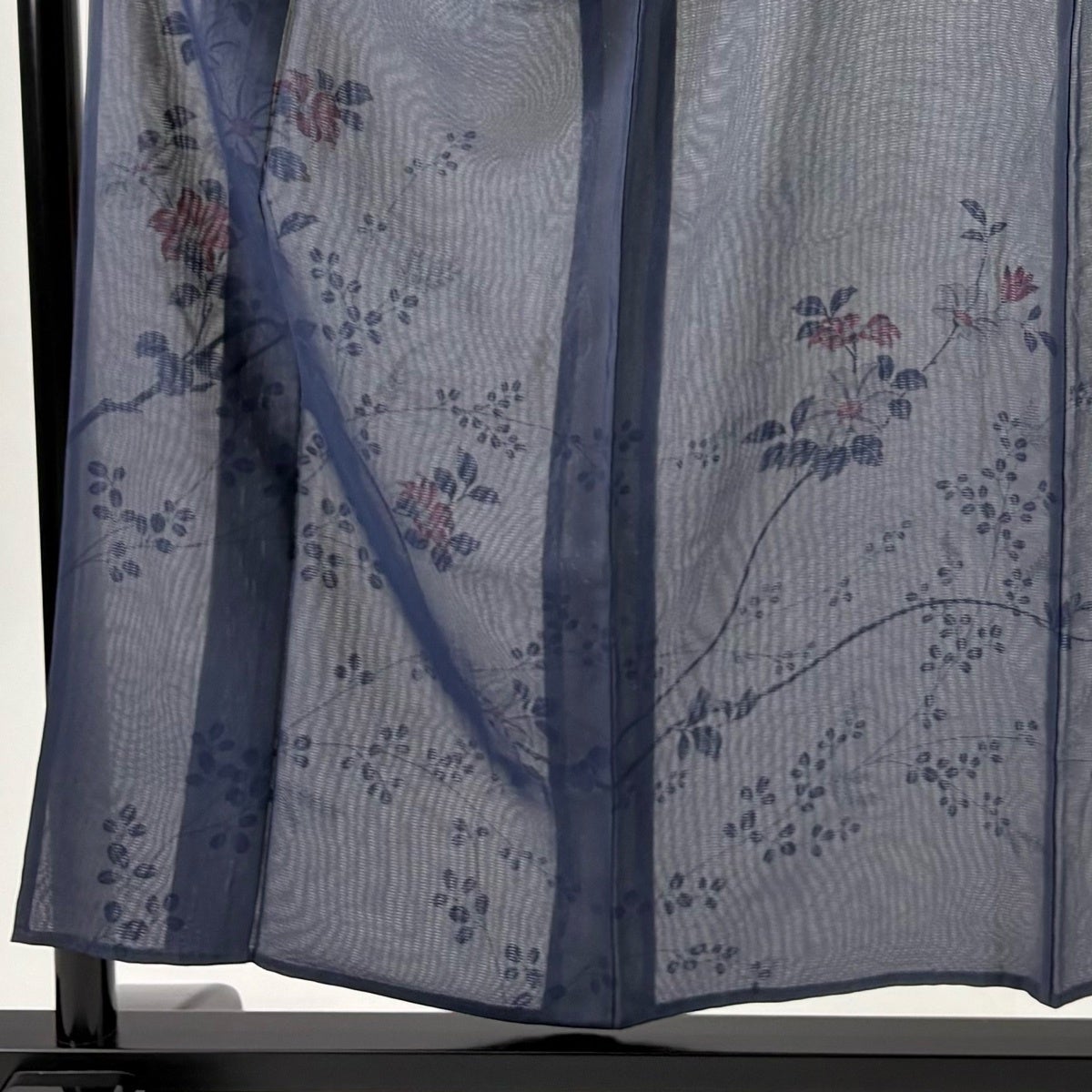 訪問着 身丈154.5cm 裄丈64.5cm M 紗絽袷 枝花 萩 紺色 正絹 秀