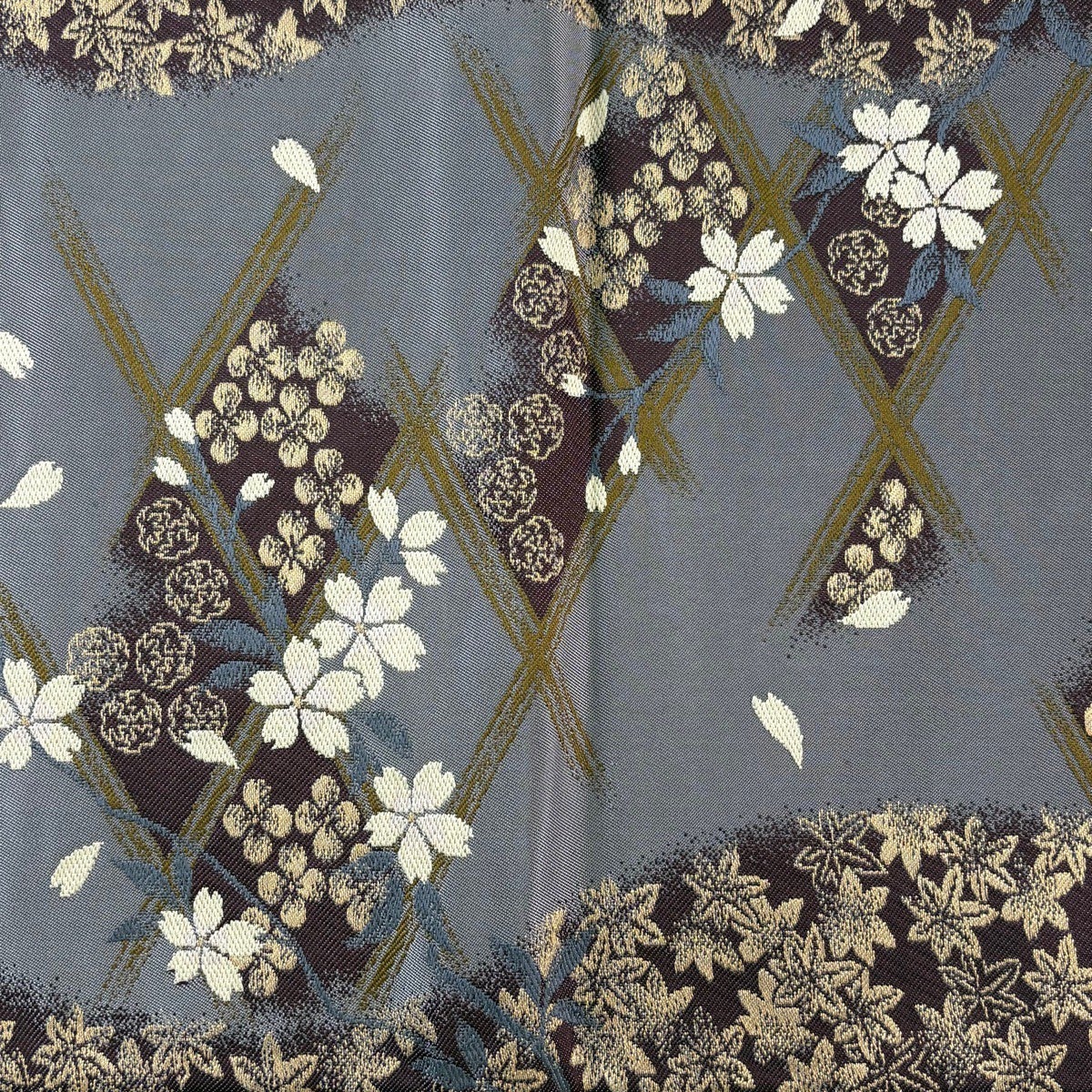 袋帯 名品 花井幸子 落款あり 桜 楓 金糸 薄紫 六通 正絹｜中古・古着