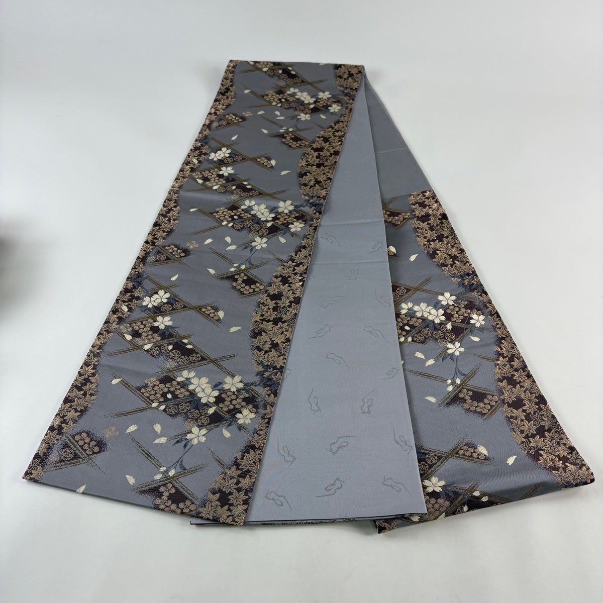 袋帯 名品 花井幸子 落款あり 桜 楓 金糸 薄紫 六通 正絹｜中古・古着