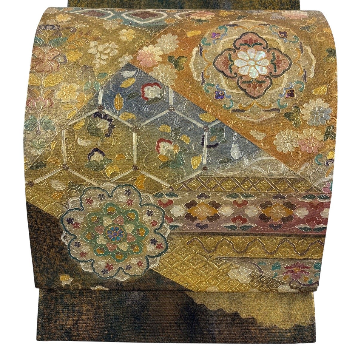 袋帯 秀品 華文 鳳凰 箔 金彩 金色 お太鼓柄 正絹｜中古・古着