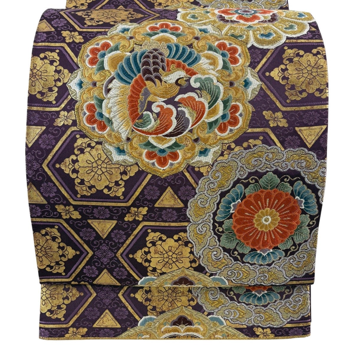 美品】 袋帯 名品 華文 鳳凰 金銀糸 箔 金色 六通 正絹｜中古・古着 