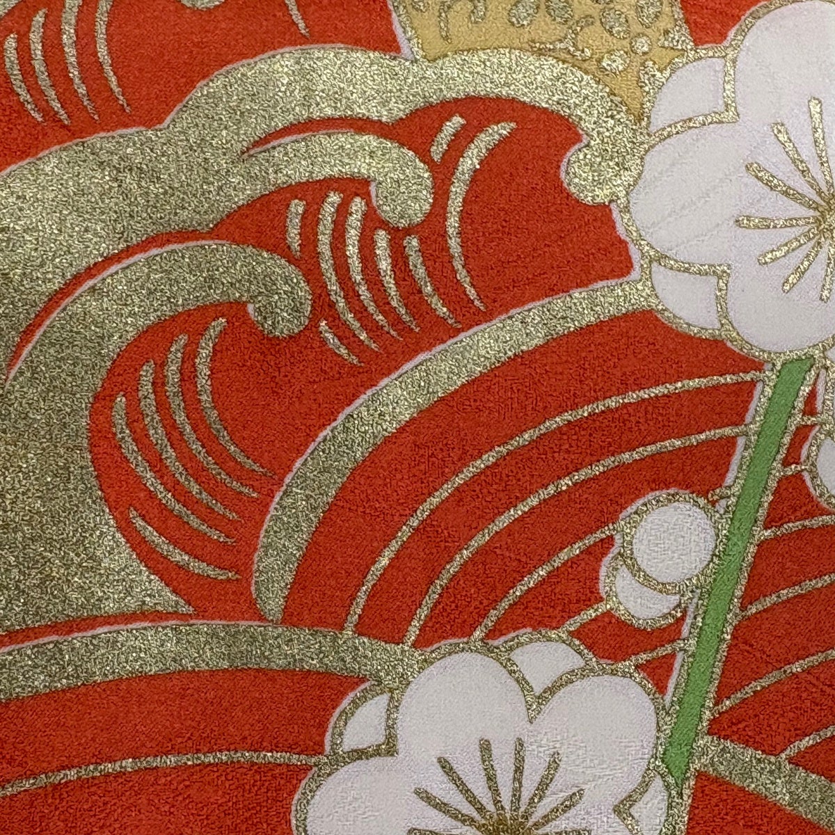 振袖 身丈164cm 裄丈64cm M 袷 花車 波 金糸 金彩 オレンジ 化繊 優品
