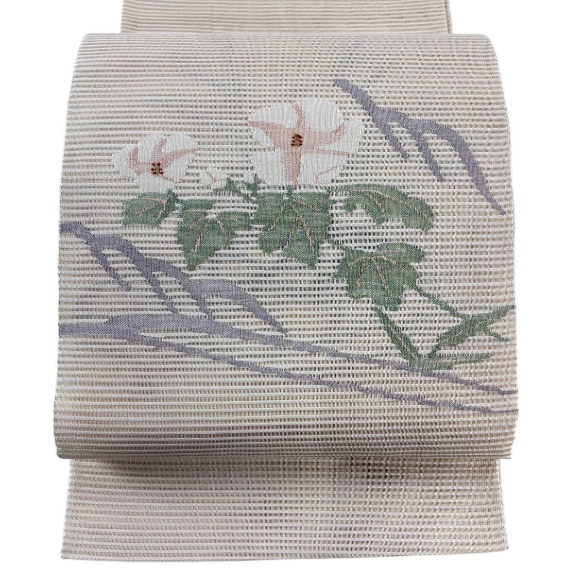 袋帯 美品 秀品 葉と実 刺繍 金彩 ベージュ お太鼓柄 正絹 中古 美