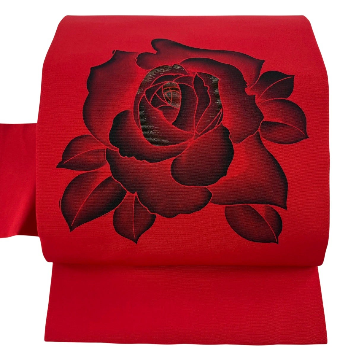 専用帯7217 ●高級 正絹 全通 名古屋帯 墨流し 薔薇 名古屋帯 優品 薔薇 金糸 朱色 正絹｜中古・古着・リサイクル着物通販