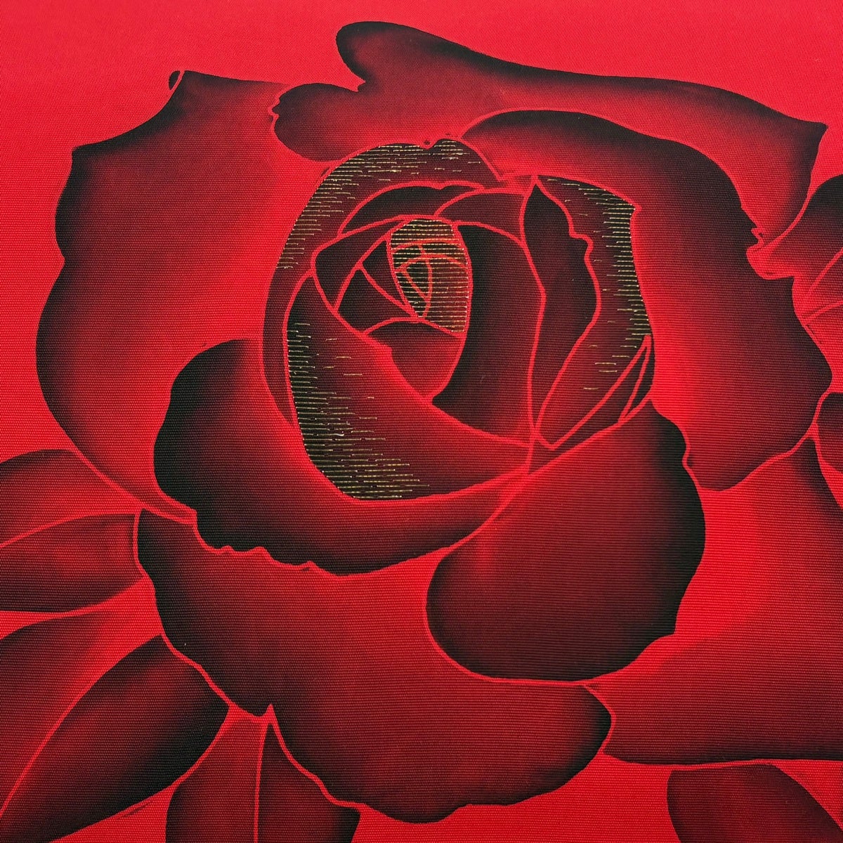 売り切りセール!!薔薇　バラ　名古屋帯　正絹 名古屋帯 優品 薔薇 金糸 朱色 正絹｜中古・古着・リサイクル着物通販