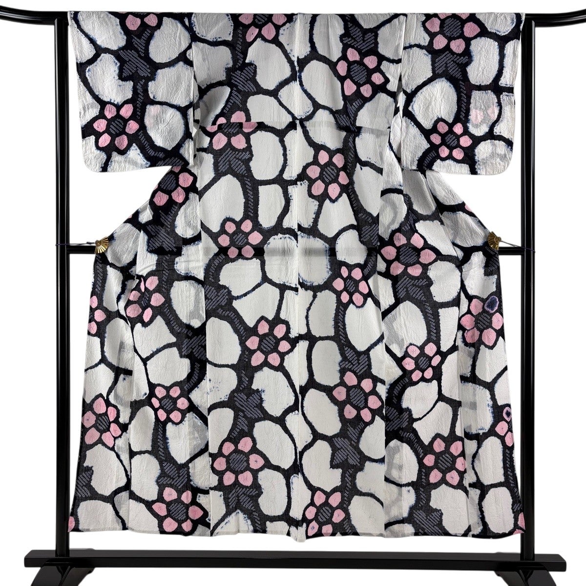 浴衣 身丈153cm 裄丈64cm M 絞り浴衣 花 白 綿 名品｜中古・古着