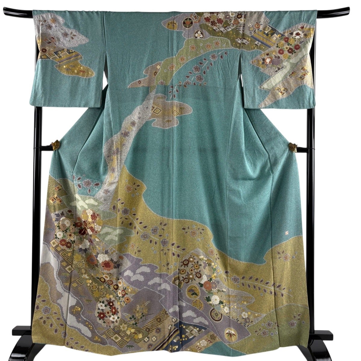 訪問着 身丈166.5cm 裄丈69cm L 袷 落款あり 草花 松竹梅 金糸 刺繍 薄