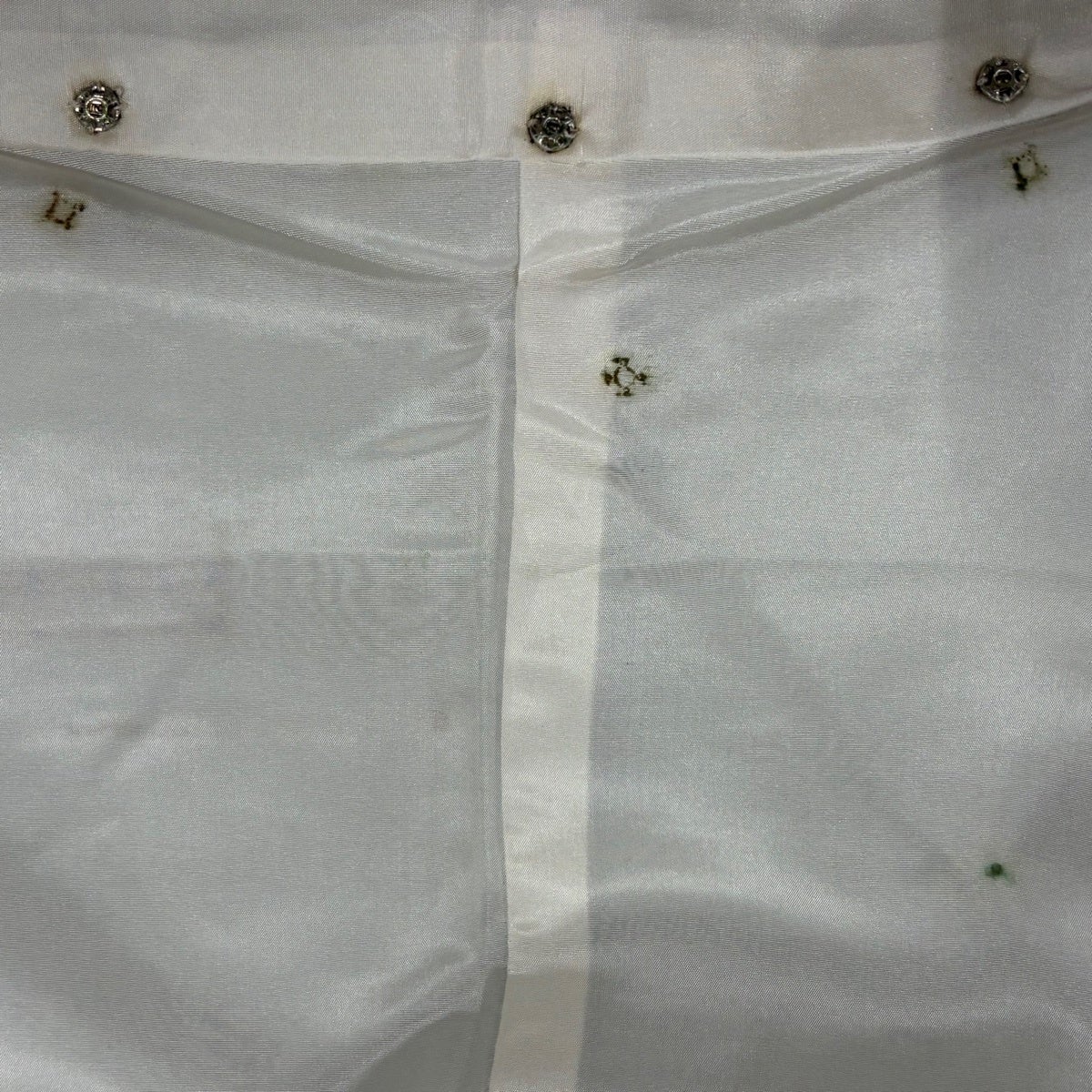 美品】 紬 身丈162.5cm 裄丈63cm S 袷 幾何学模様 薄緑 正絹 名品