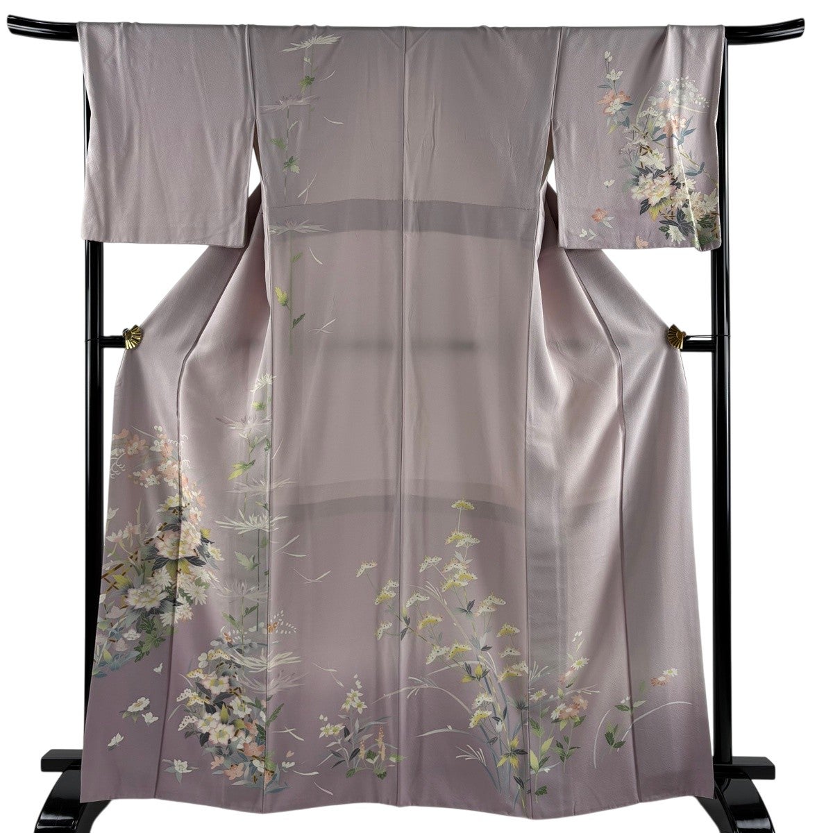 訪問着 身丈165.5cm 裄丈68cm L 袷 牡丹 菊 ぼかし 薄紫 正絹 名品