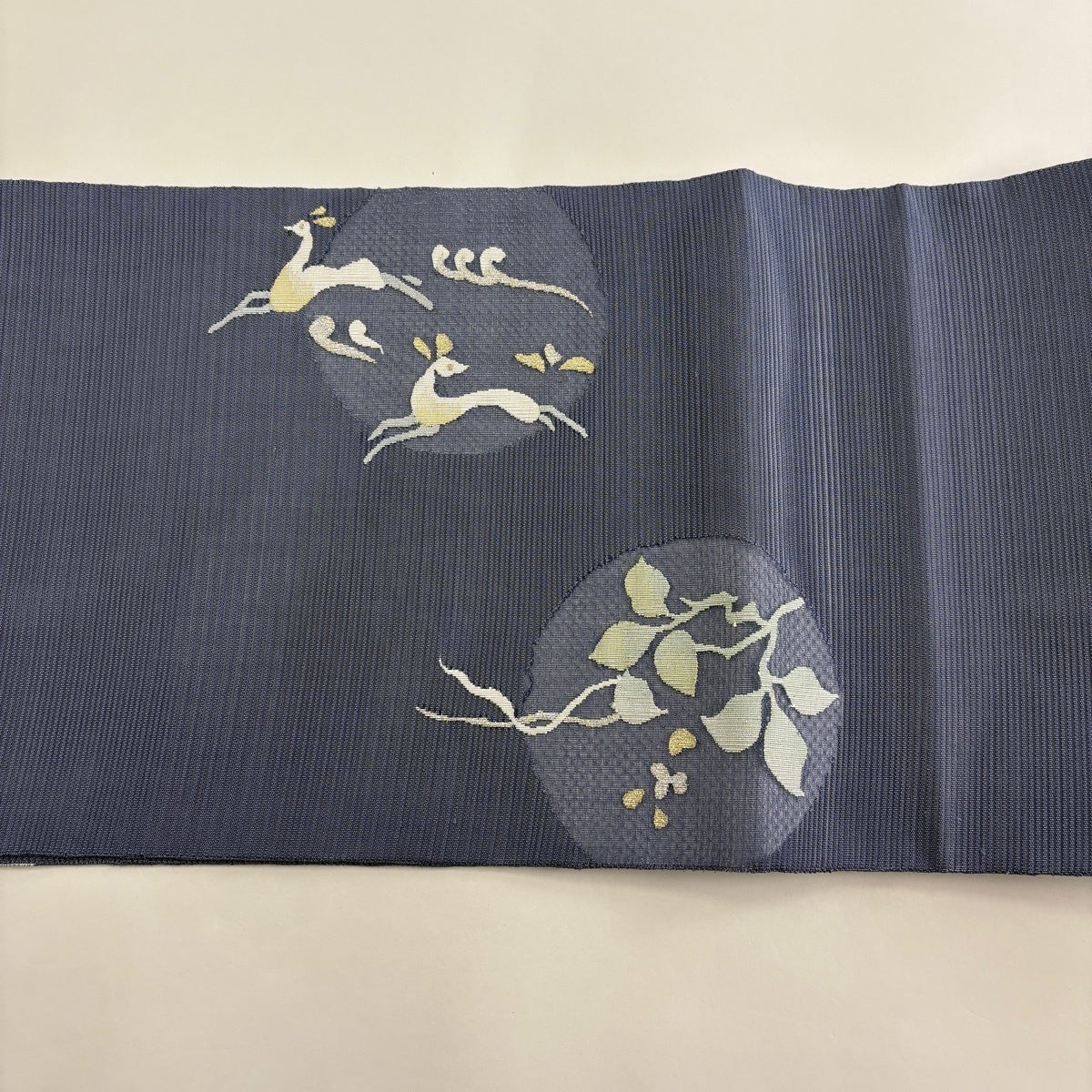 美品】 袋帯 秀品 夏帯 絽 動物 流水 金銀糸 青灰色 お太鼓柄 正絹