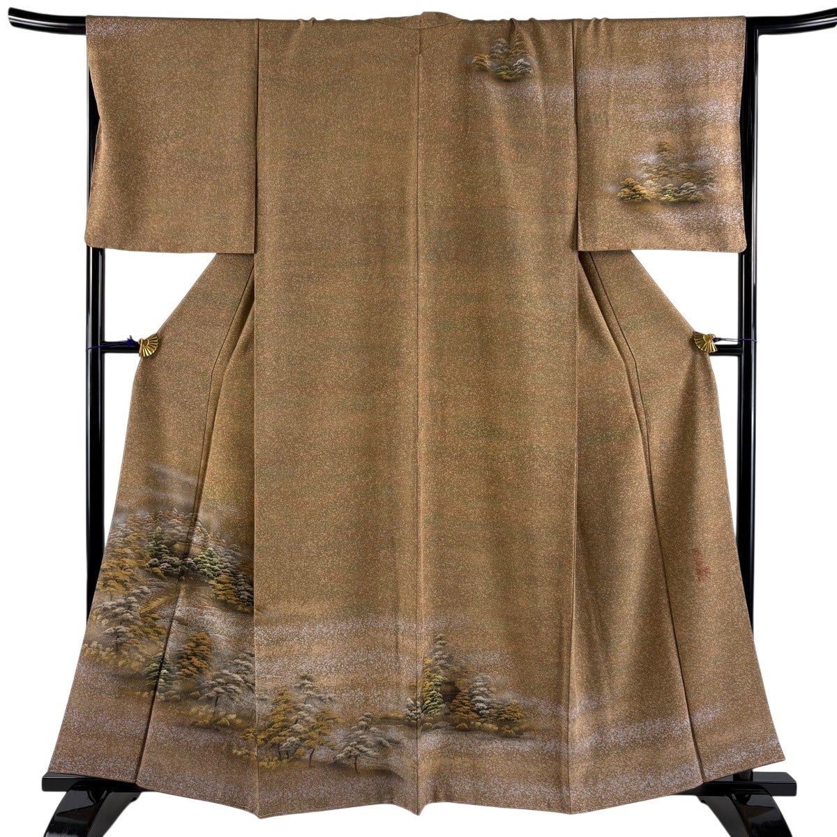 美品】 訪問着 身丈165.5cm 裄丈66.5cm M 袷 桜 藤 金糸 金彩 黒灰
