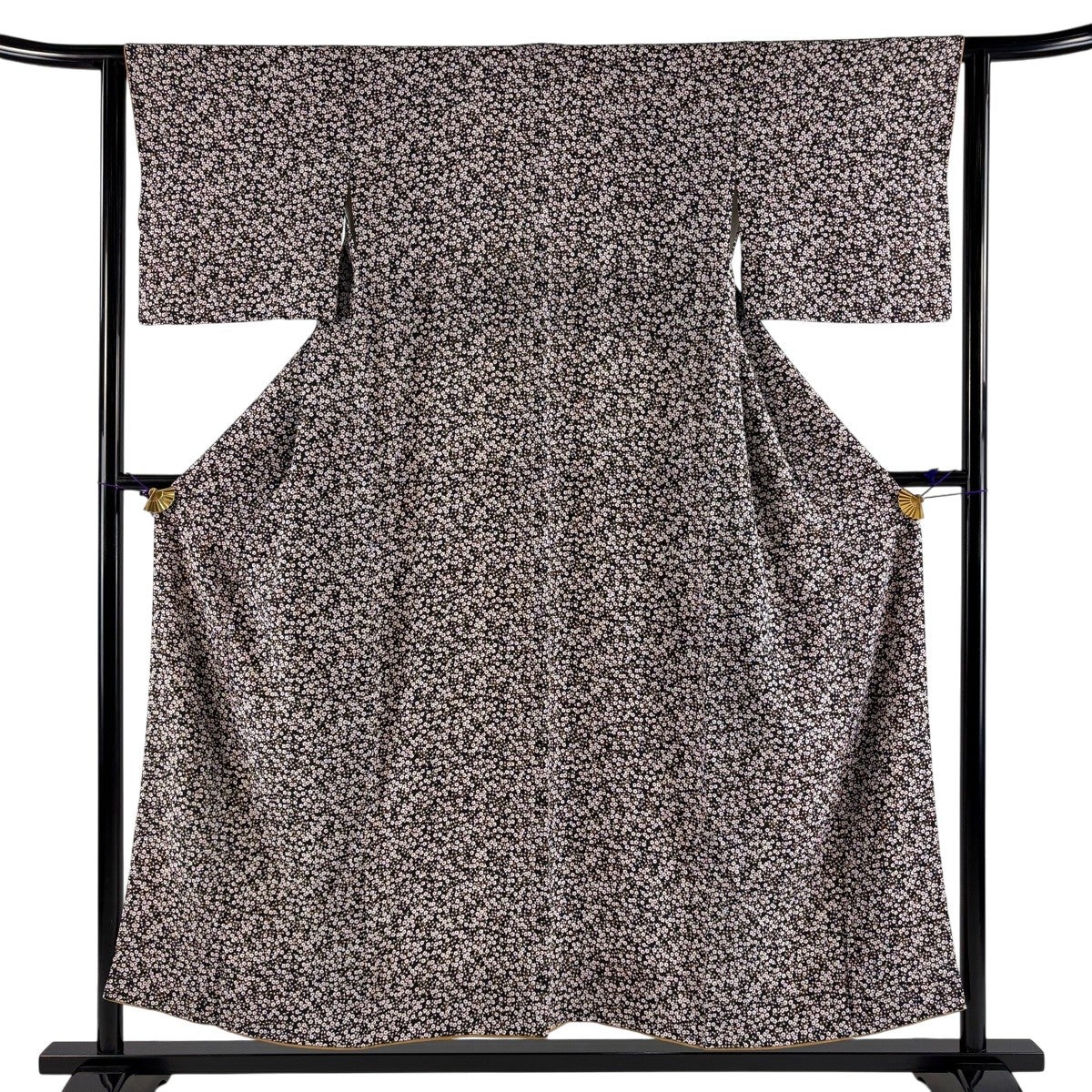 美品】 訪問着 身丈156cm 裄丈62.5cm S 袷 菊 七宝 絞り 黒 正絹 名品