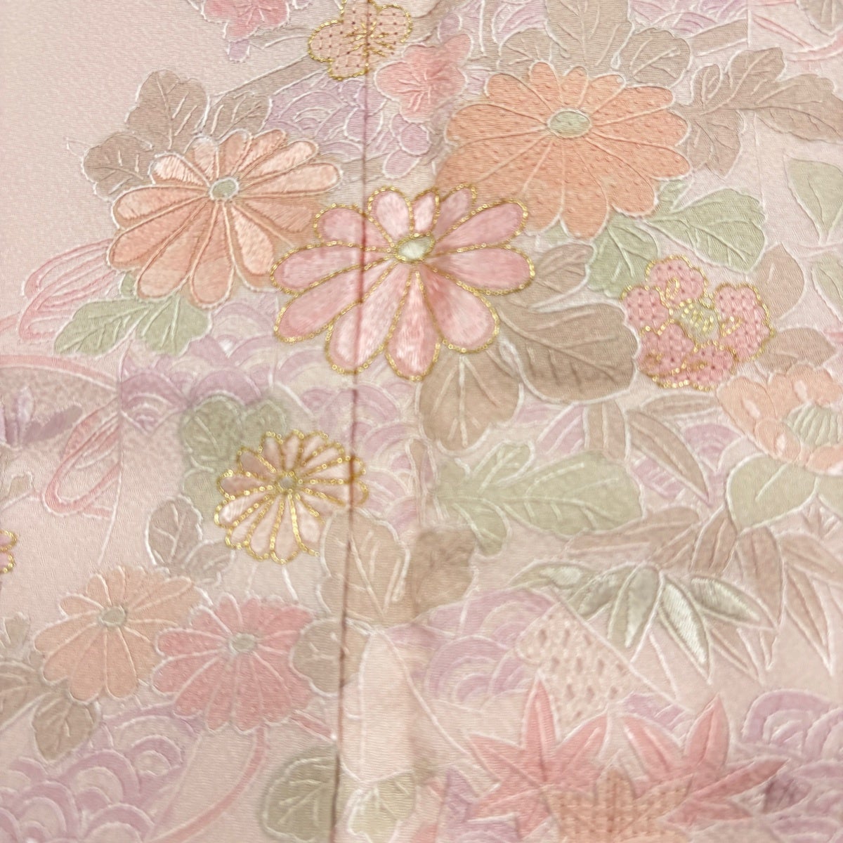 付下げ 身丈152.5cm 裄丈65.5cm M 袷 やまと 短冊 草花 刺繍 金糸 薄